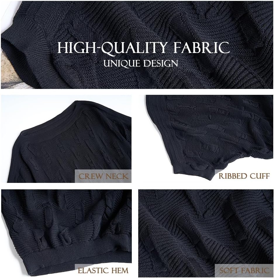 Women Batwing Sleeve Wave Pattern Cropped Knit Top, Trendy Casual Short Sleeve Shirt, Cowl Neck Pullover Sweater