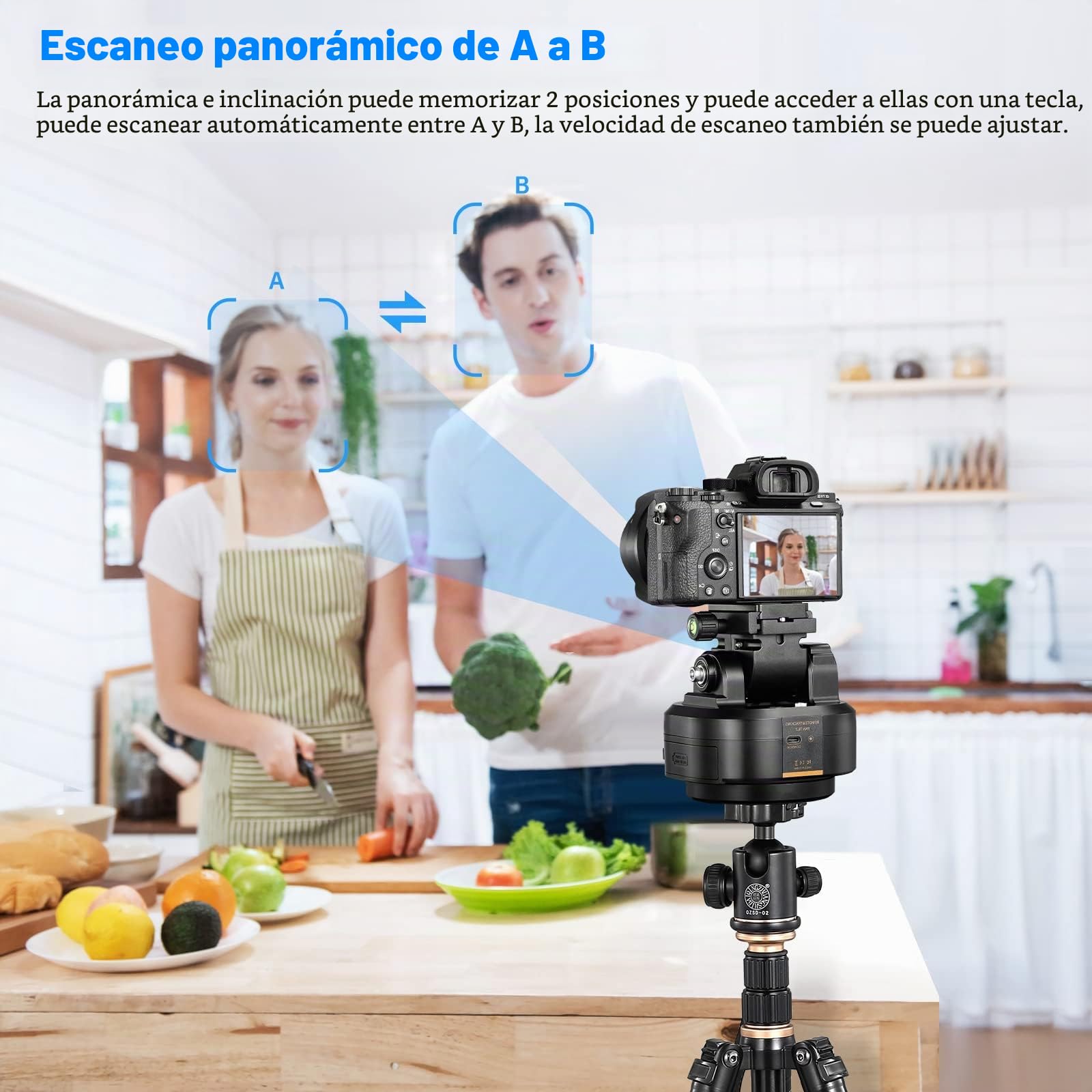 Auto Face Tracking Cabezal de Trípode Panorámico Giratorio Motorizado, Rastreo Corporal Inteligente AI Cabezal Panorámico Basculante con Mando a Distancia