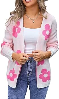 トップス FAKE AS FLOWERS KNIT CARDIGAN Women Knit Flower Cardigan Long Sleeve Open Front Cute