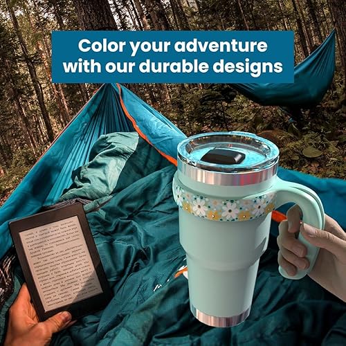 Miniatura 3 de For YETI Handle - Vaso de 30 onzas, compatible con mango de vaso YETI de 30 onzas, diseño floral pequeño, turquesa, paquete de 1