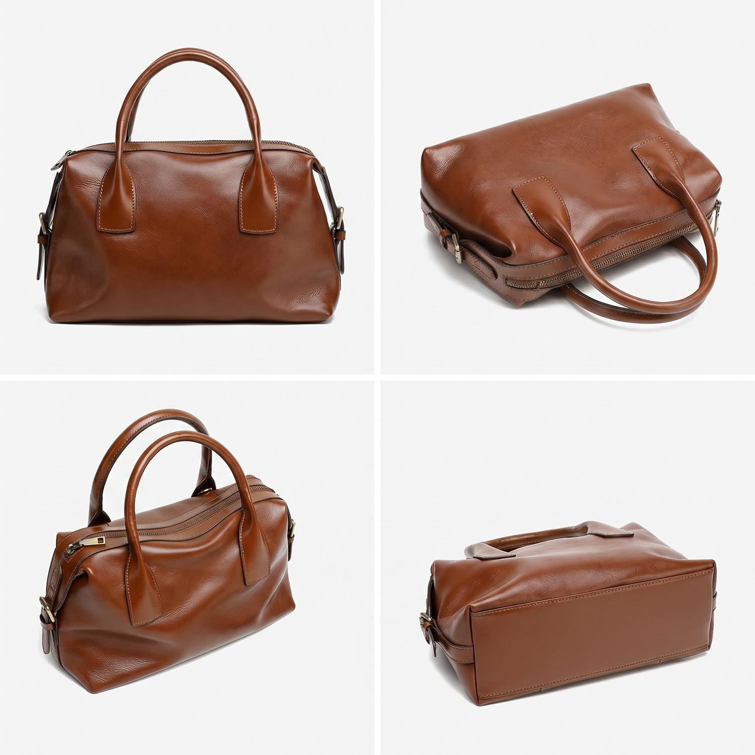Mini Bolso Bowling de Piel Auténtica para Mujer, Bolso Almohada Clásico y Bolso Bandolera, Bolso de Mano Pequeño para Uso Diario y Viajes Negro