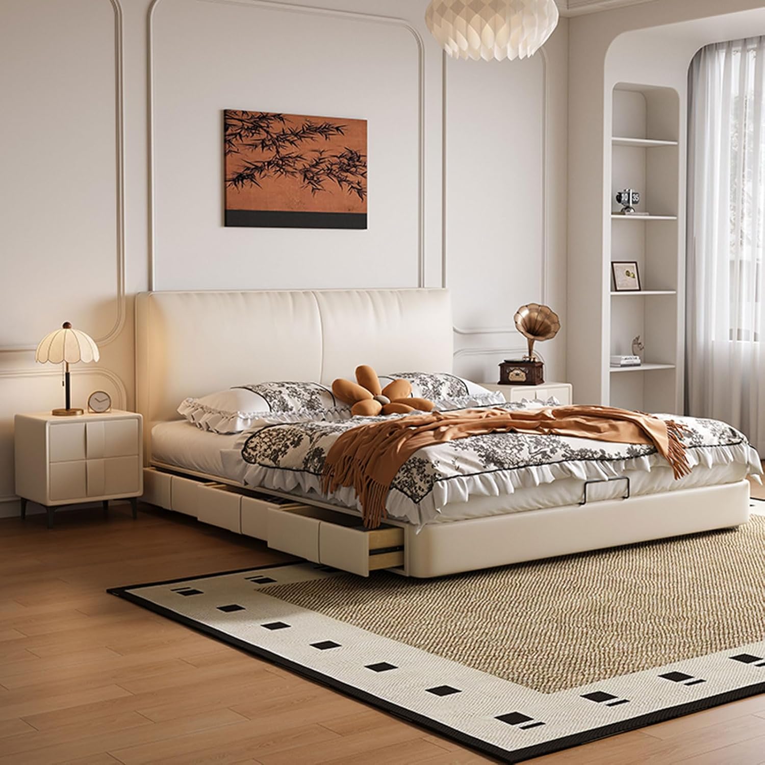 Modern Simplicity Leather Queen Size Platform Bed Wooden Slats Support Lift Up Storage Bed Noise-Free