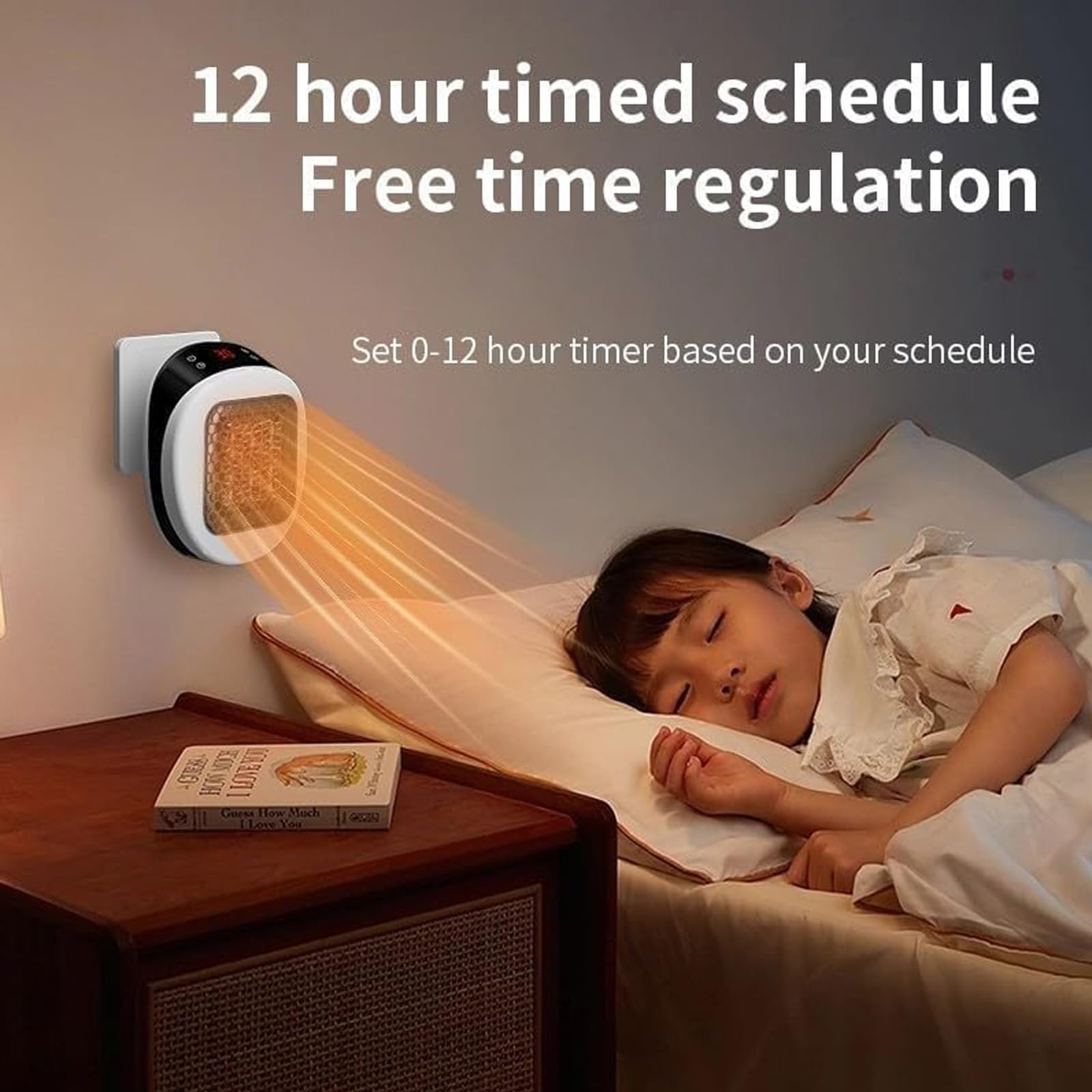 Calefactor Portátil Luna para Dormitorio Y Oficina, Mini Enchufable con Mando A Distancia, Calentamiento Cerámico Rápido En 3 Segundos Temporizador De 12 Horas Black