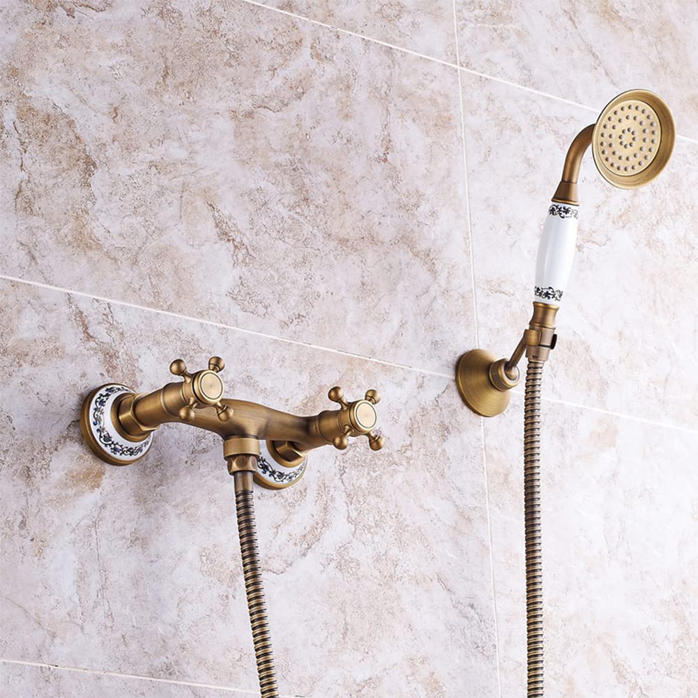 Naścienny kran wannowy, podwójny uchwyt bateria mieszająca z ręcznym wężem prysznicowym, elegancka armatura łazienkowa dla luksusowego spa