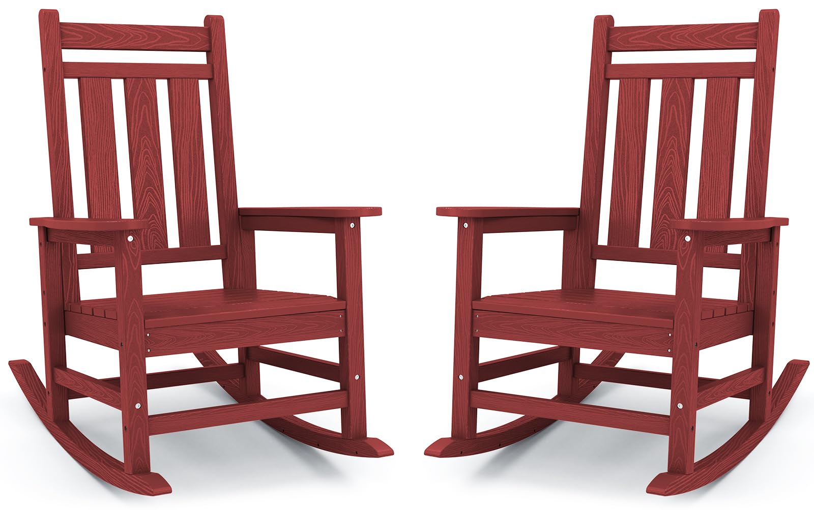 KINGYES Oversized Outdoor Rocking Chair Set of 2, HDPE Patio Rockers, Red