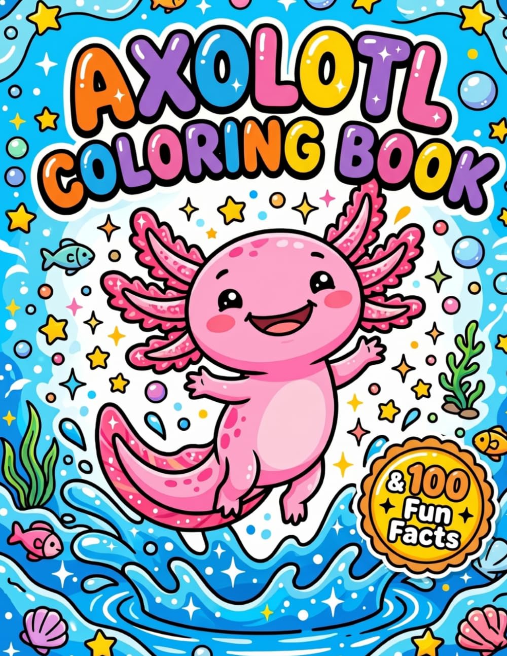 Axolotl Coloring Book: Cute Coloring Pages with 100 Fun Facts | Educational Activity Book about the Mexican Salamander for Kids, Teens, and Animal Lovers