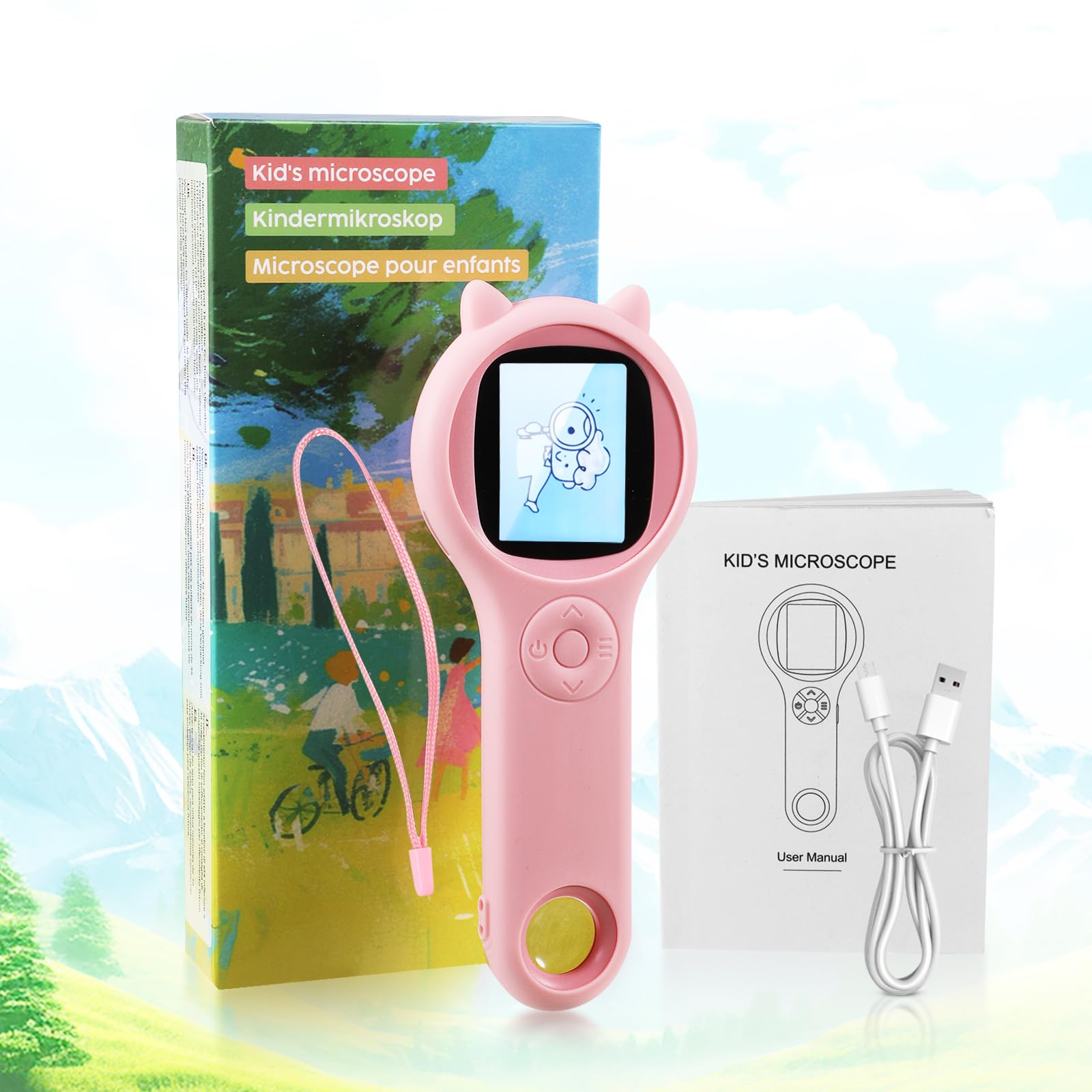 Microscopio tenuto in mano rosa di Digital, scienza educativa del microscopio | Mini microscopio portatile per bambini, età 3-12 anni