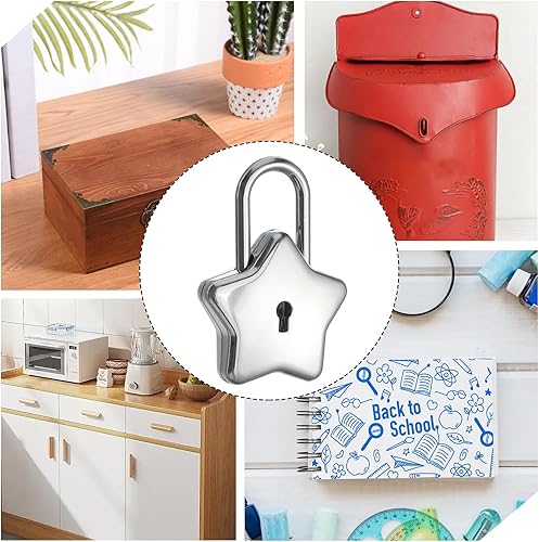 Miniatura 4 de Cerraduras pequeñas con llaves, 2 candados pequeños en forma de estrella con llaves para diario, libro, joyero, bolso, bolso, equipaje, caja de