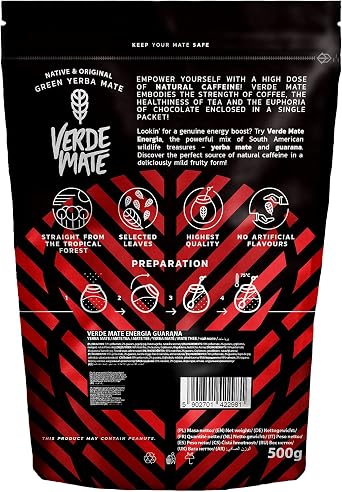 Verde Mate Green Energia Guarana 500g, Yerba Mate Tea from Brazil, Fruity Yerba Mate, Vegan, Gluten Free