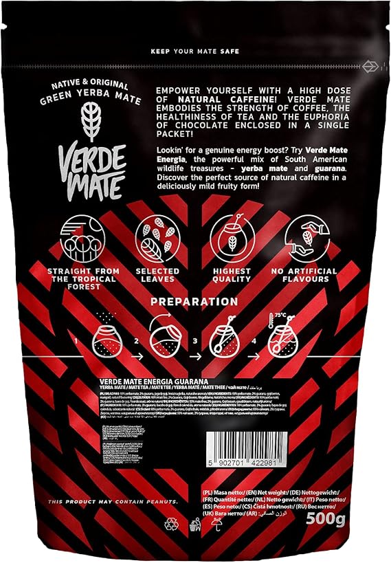 Verde Mate Green Energia Guarana 500g, Yerba Mate Tea from Brazil, Fruity Yerba Mate, Vegan, Gluten Free