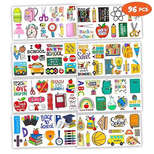 Miniatura 4 de Tatuajes temporales de bienvenida de vuelta a la escuela, decoración de fiesta de cumpleaños, suministros de regalo, lindo autobús, calcomanías de