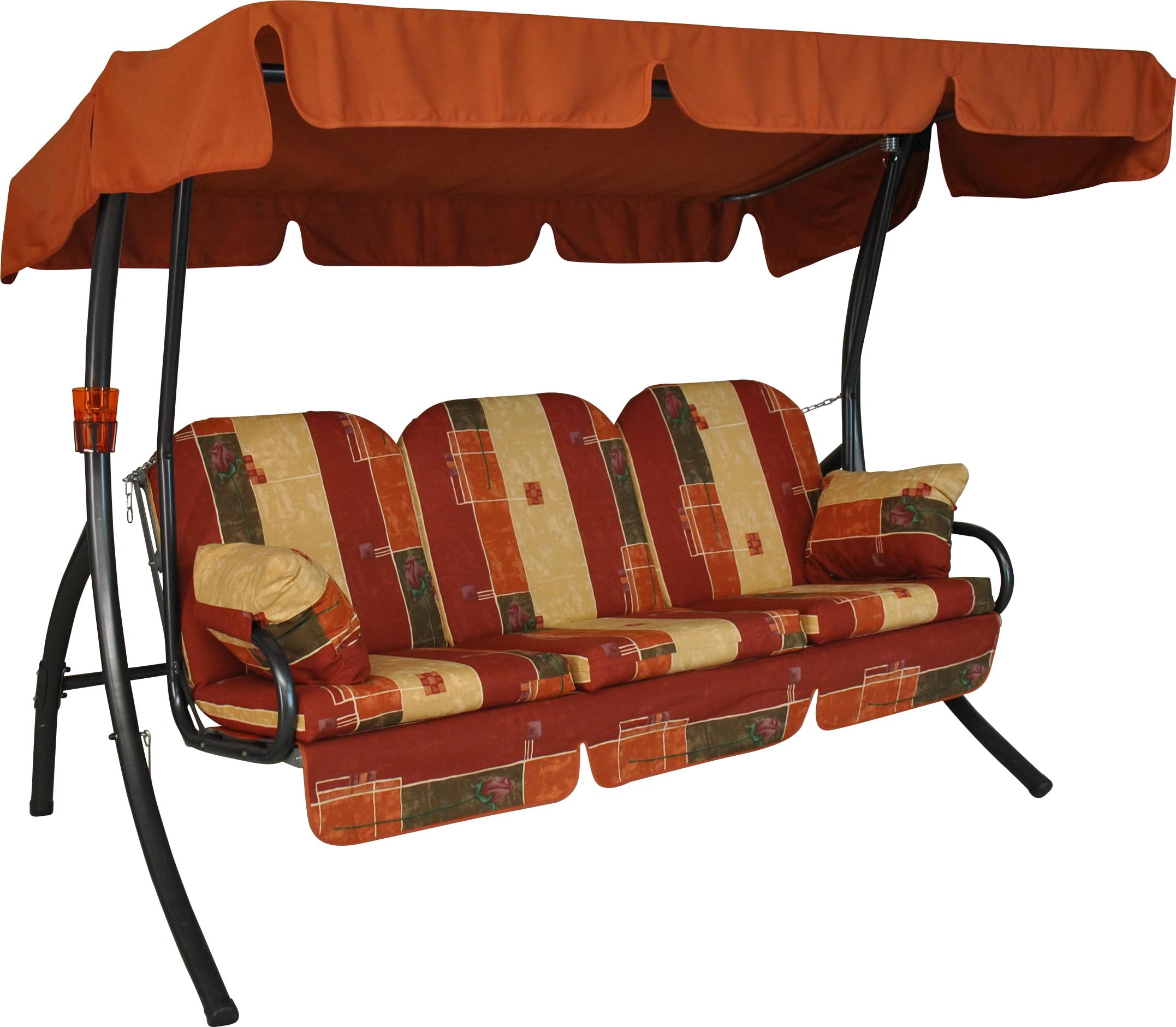 Angerer Balancelle de Jardin Ibiza, Balancelle 3 Places Convertible en Lit, Structure en Acier Galvanisé, Auvent Réglable, Capacité 270 kg, Made in Germany (Motifs Rouge-Terracotta-Beige)