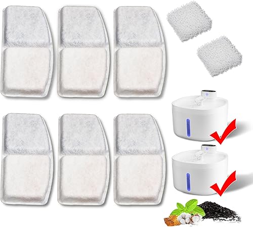 Paquete de 6 filtros de repuesto para fuente de gato, paquete de 2 esponjas de filtro de bomba de agua para mascotas para dispensador de agua