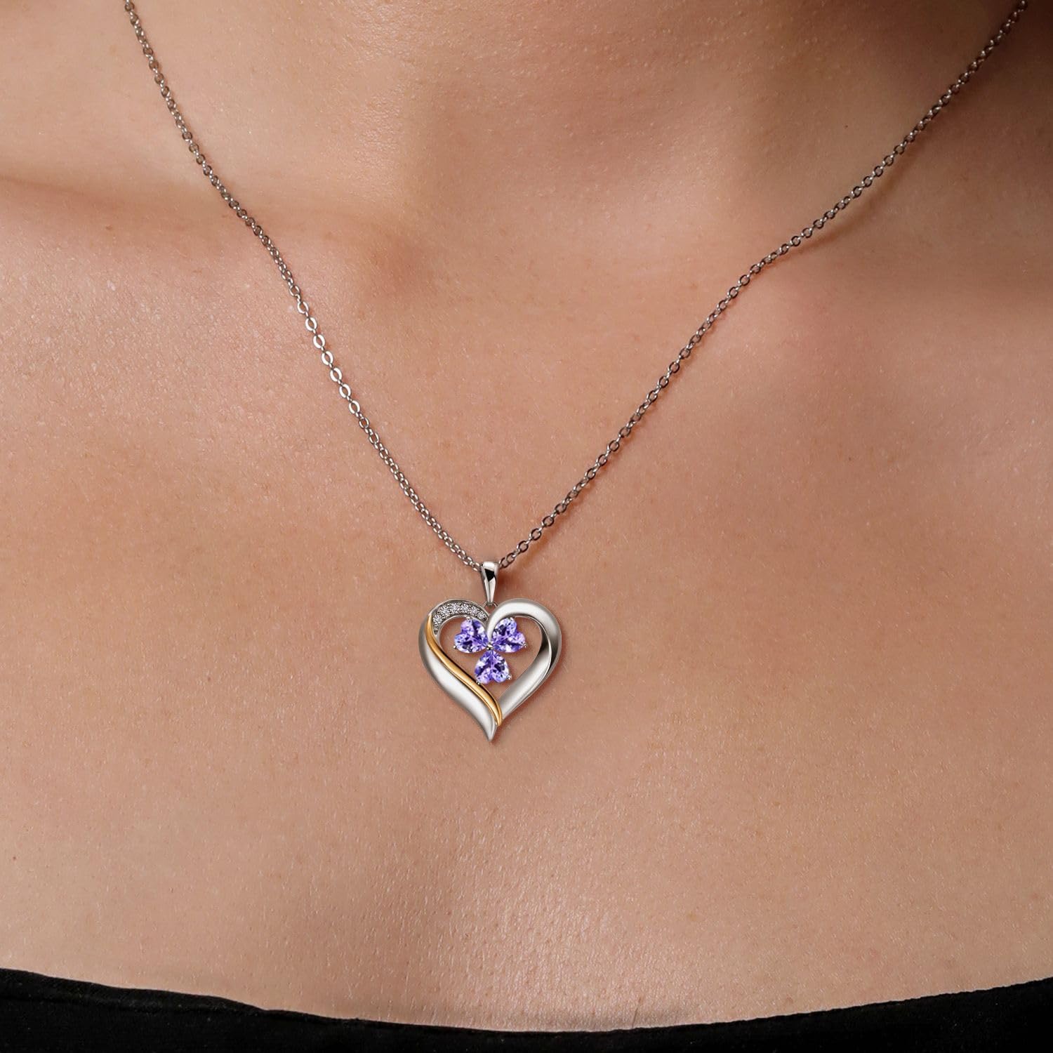 Gem Stone King 1.55 Ct Blue Tanzanite G/H Lab Grown Diamond 925 Silver and 10K Yellow Gold Pendant with Chain - Image 3