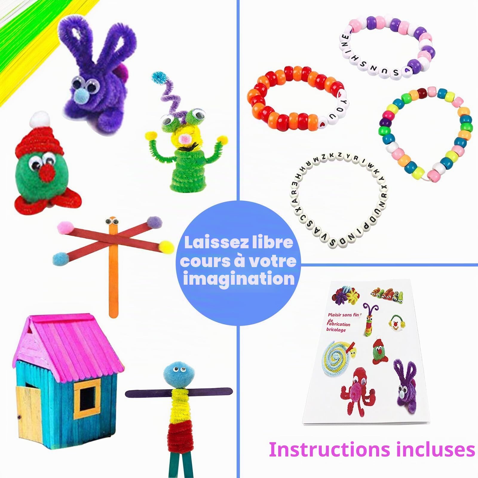 VLUINANI Activites Manuelles pour Enfants Kit Bricolage pour Enfant 4-12 Ans - Loisirs Créatifs avec Pipe Cleaners Pompons Plumes - Fournitures Éducatives pour Activités Enfantines