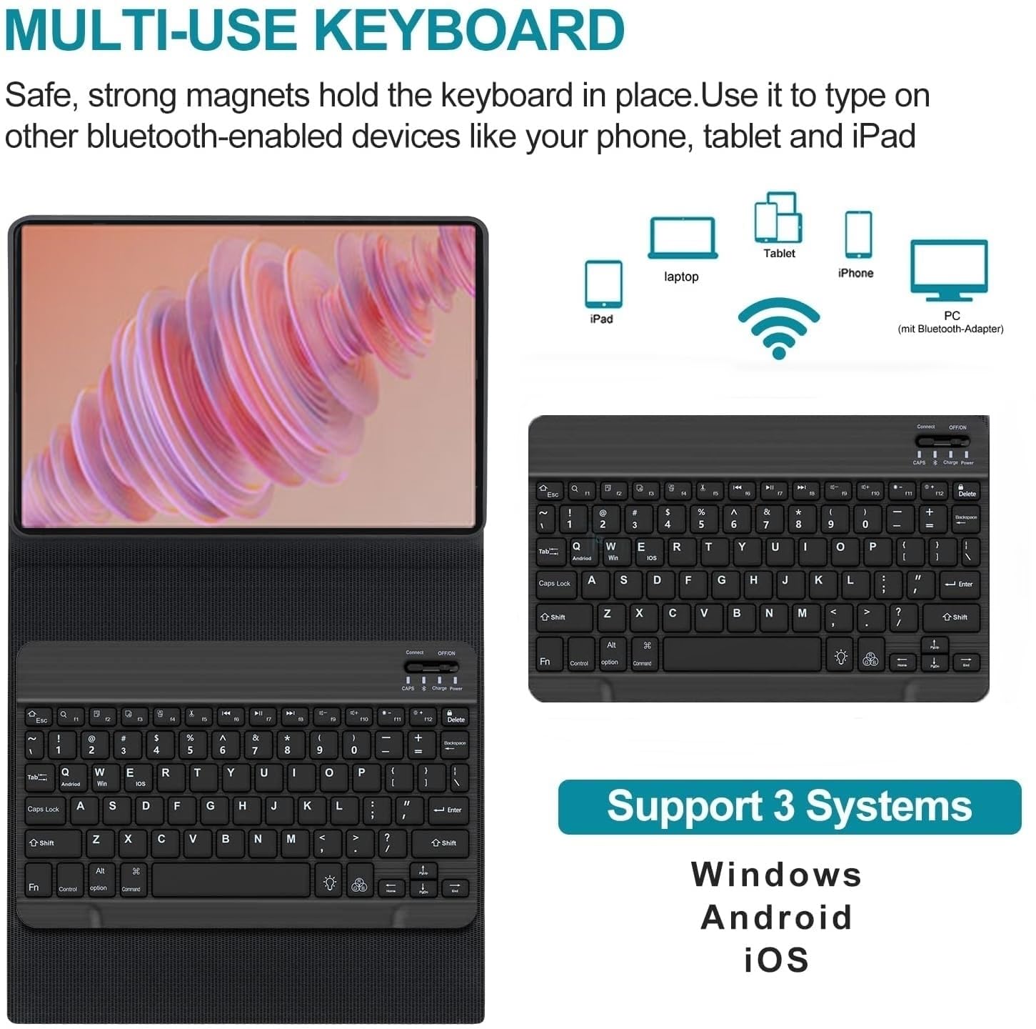 ProElite Keyboard case for Xiaomi Redmi Pad 2 11 inch, Magnetic Detachable Wireless Bluetooth Keyboard Xiaomi Redmi Pad 2 11 inch with Pen Holder, Black — Amazon image 5
