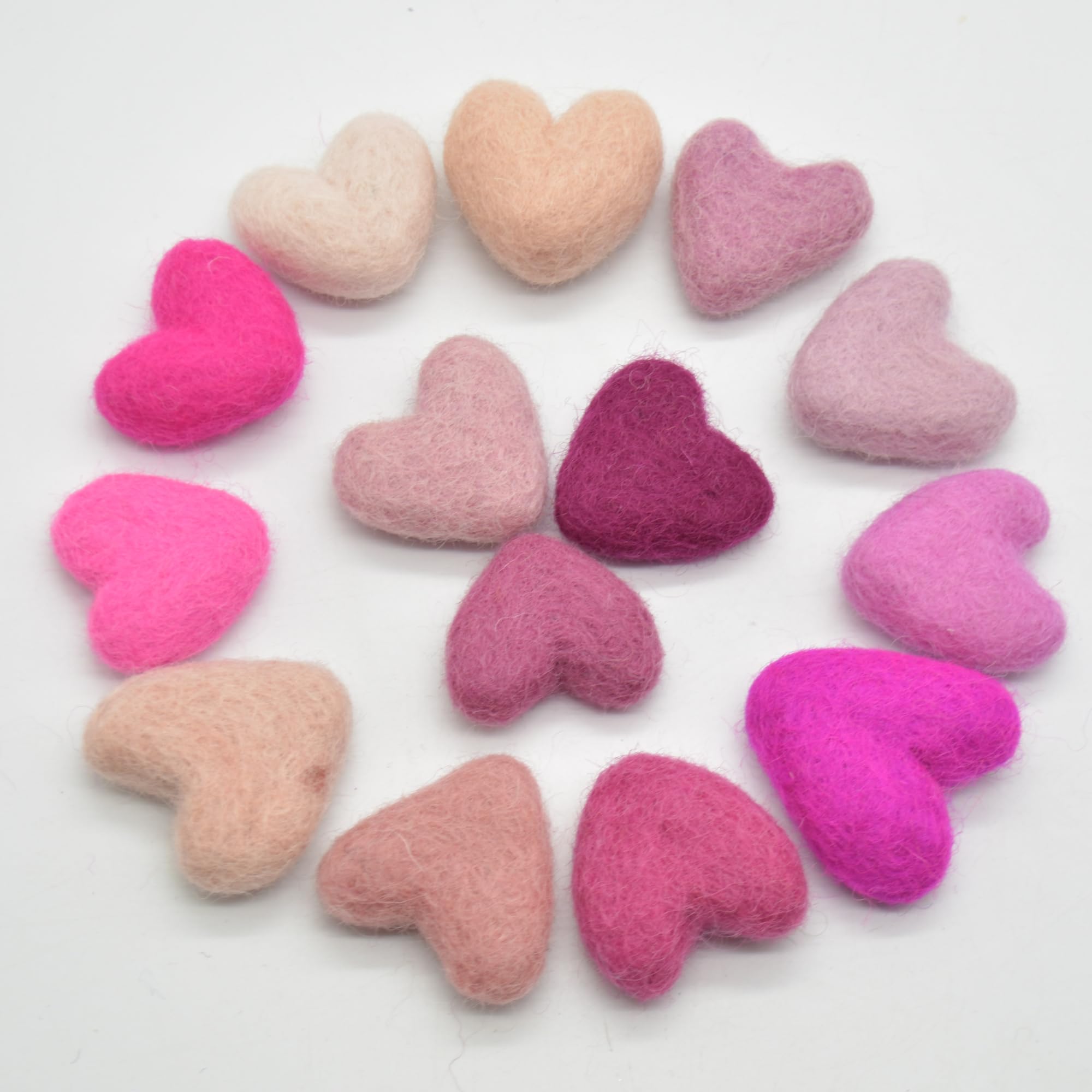100% Wool Felt Hearts - 3cm - 14 Felt Hearts - Assorted Pink Colours