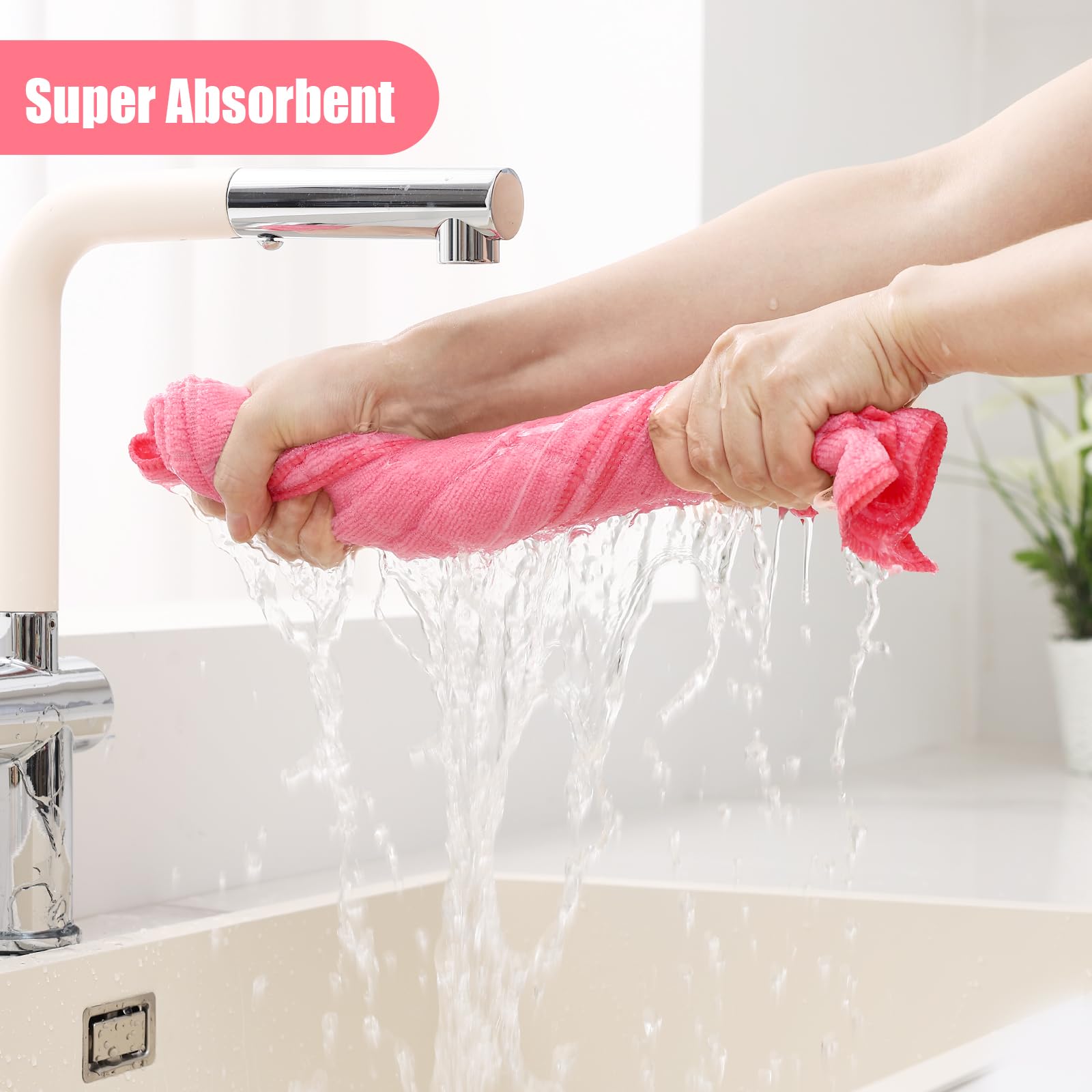 Homaxy Lot de 12 torchons de cuisine et torchons en microfibre, rose