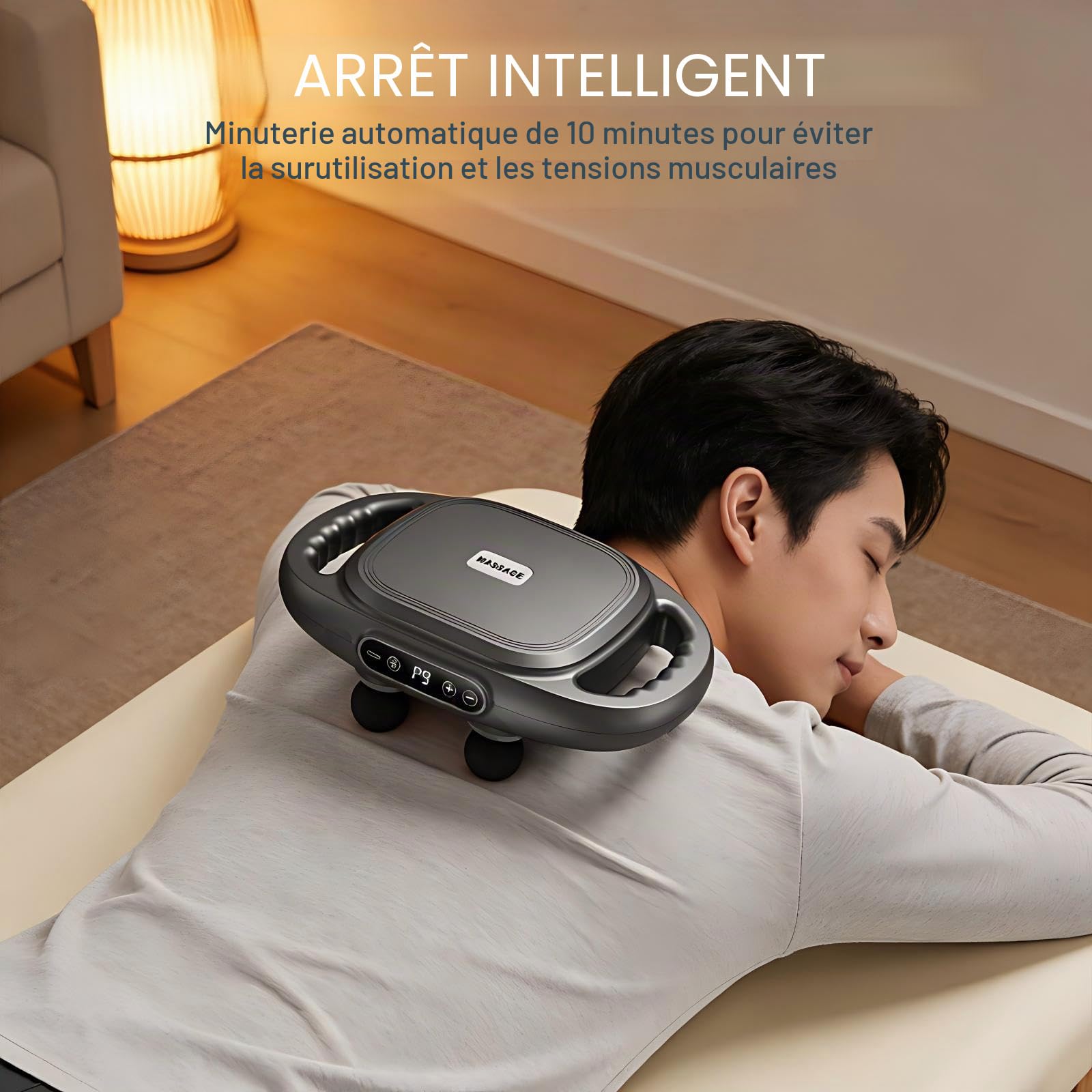 Pistolet de Massage 12 Têtes Tissu Profond pour Dos Jambes Nuque avec Chaleur 9 Modes 9 Intensités Silencieux 35dB Masseur Corporel