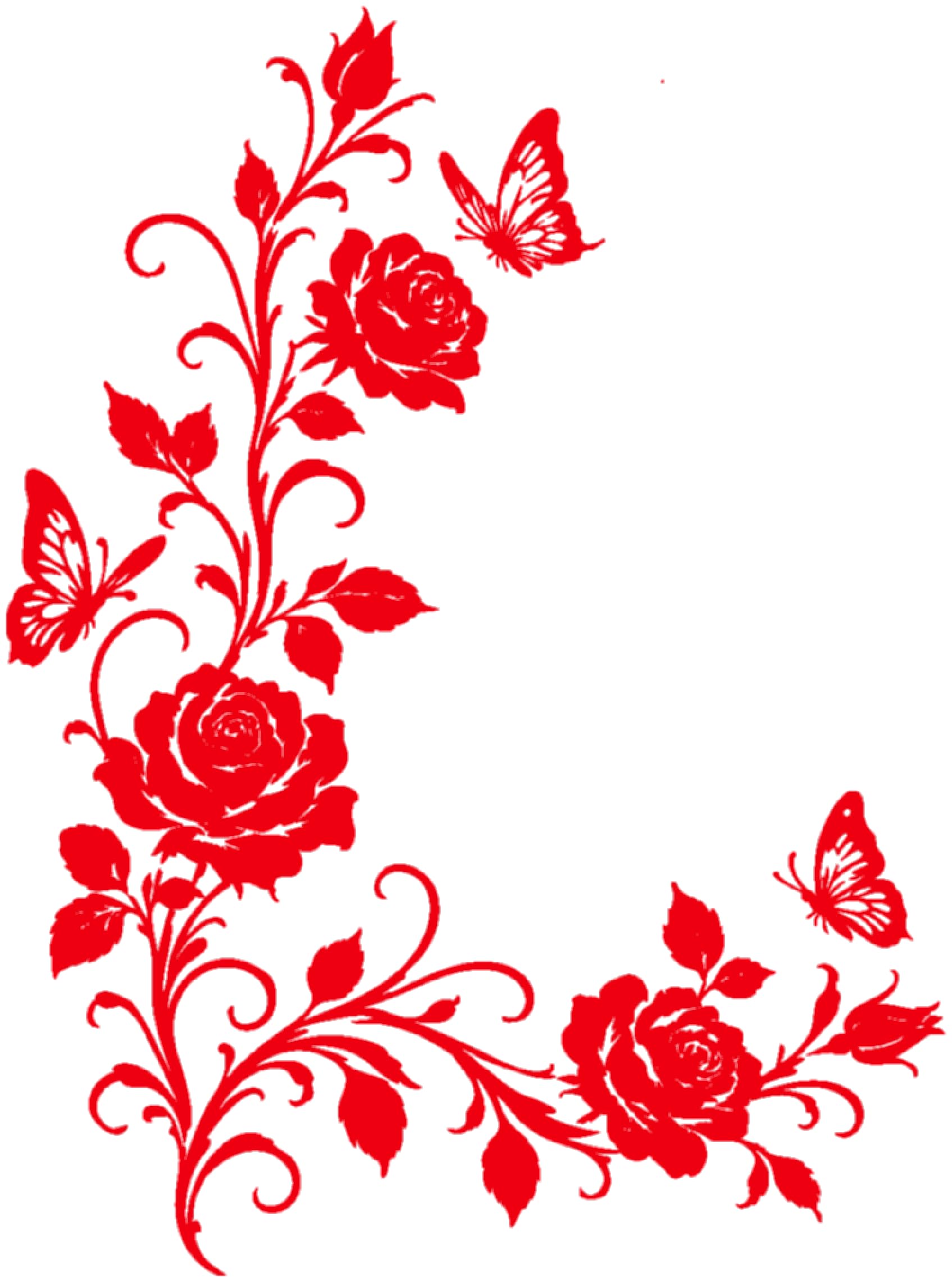 Samunshi® Wandtattoo Rosen Blumenranken Ecke mit Schmetterlingen Elegante Blumen Wanddekoration Florales Wandmotiv für Wohnzimmer, Schlafzimmer, Flur und Küche rot 89 x 120cm