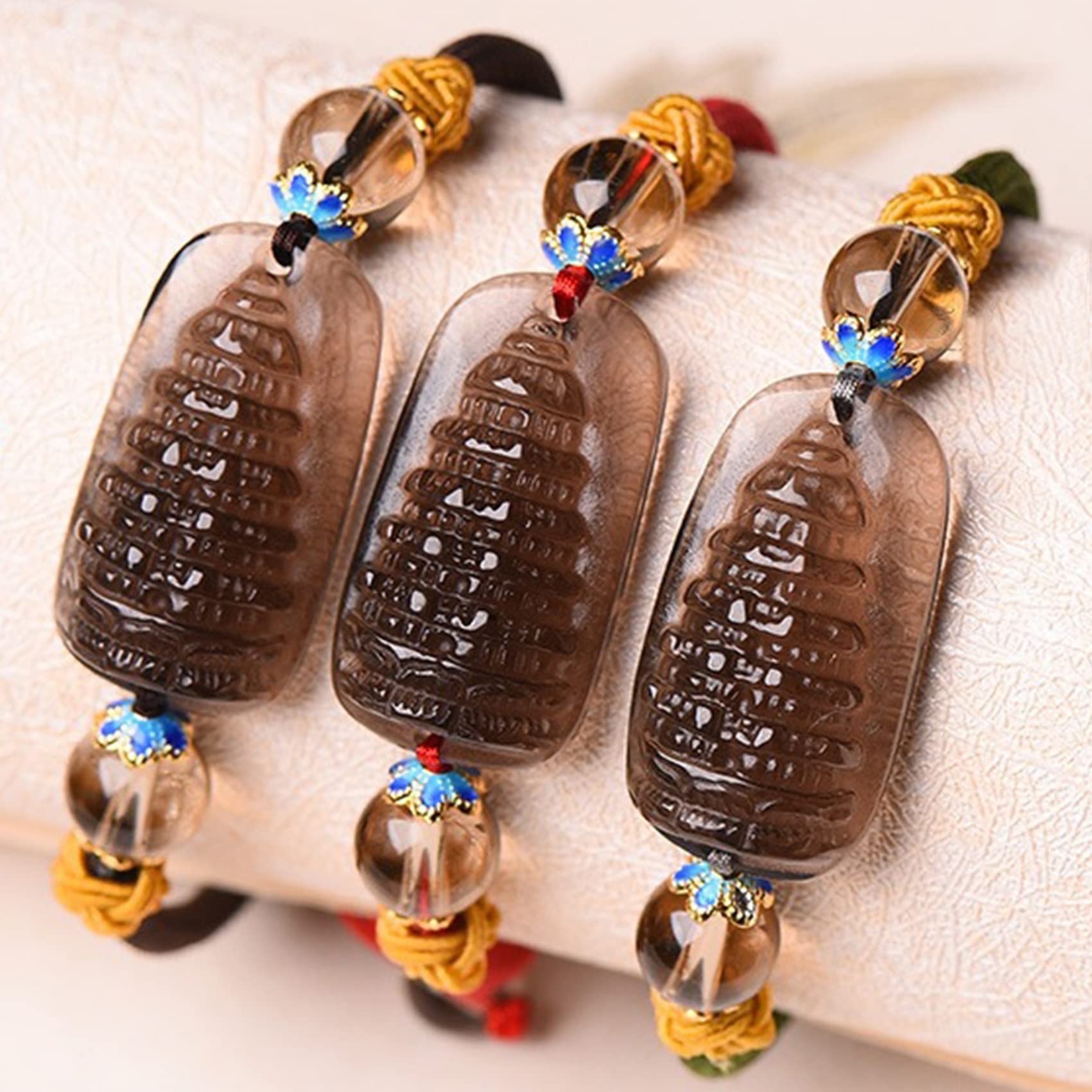Feng Shui Obsidiana Natural Wen Chang Pagada Amuleto de Buena Suerte Pulsera Budista Hecha a Mano Cristal de Cuarzo Chakra para Mujeres y Hombres, 12 mm