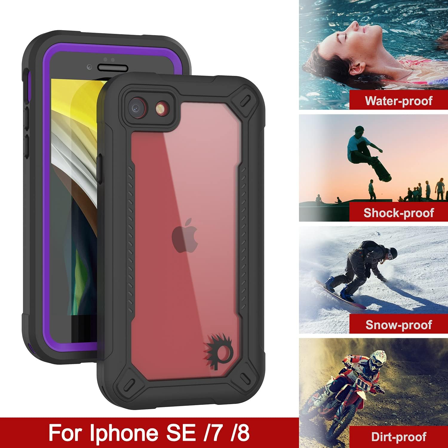 Punkcase for iPhone 8 Waterproof Case [Maximus Series] [Slim Fit] [IP68 Certified] [Shockresistant] Clear Armor Cover with Screen Protector | Ultimate Protection for iPhone 8 (4.7") [Purple]