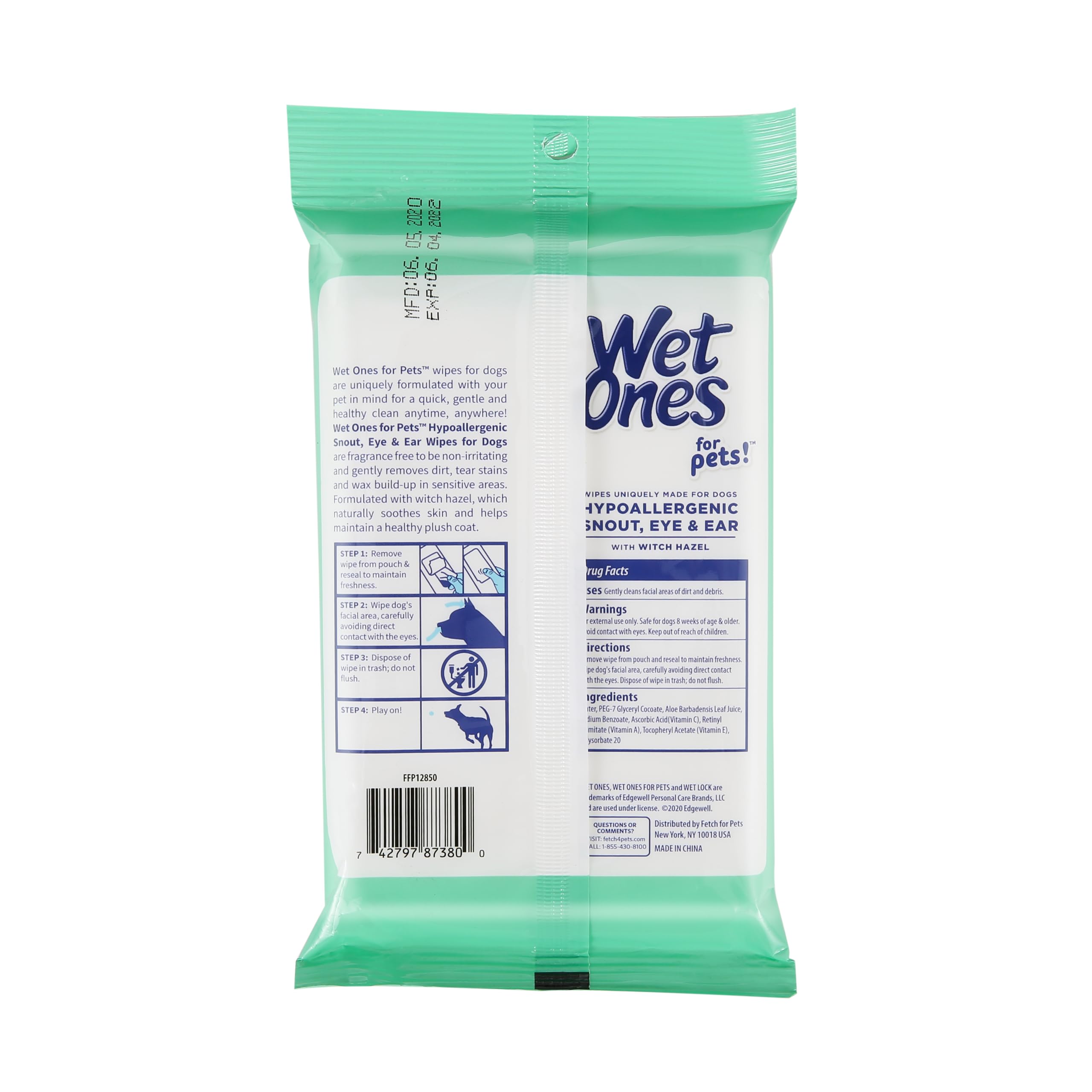 Wet Ones for Pets Lot de 30 paquets de 24 lingettes extra douces pour chien avec hamamélis pour museau, yeux, oreilles - Lingettes pour chien sans parfum avec fermeture humide