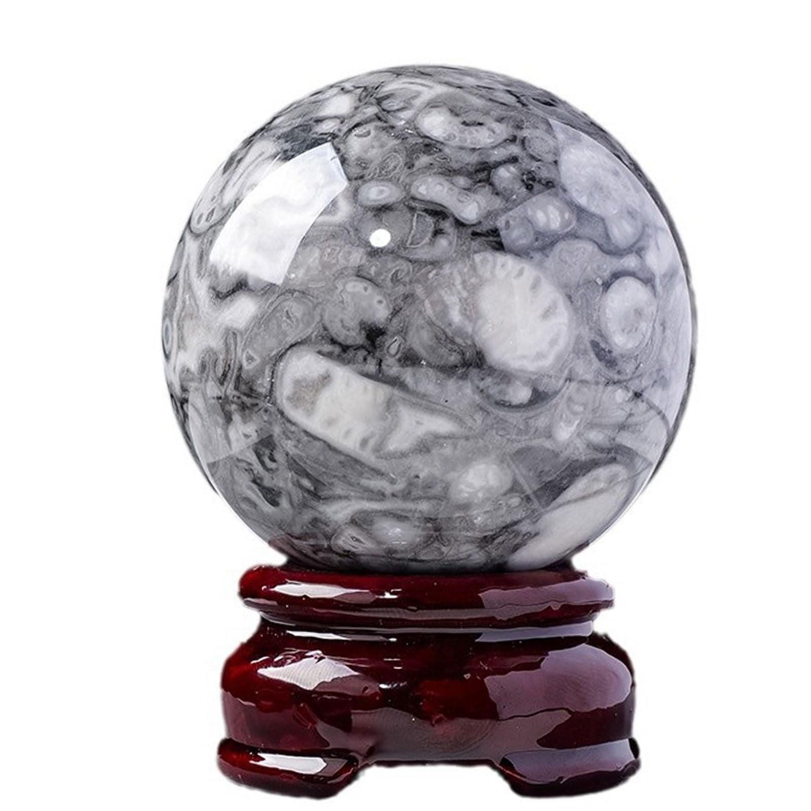 DFrywdgSEY crystal ball, Natural Shell Stone Round Sphere with Wooden Stand Witchcraft Gemstone Fortune Teller Home Decor(50~55mm)