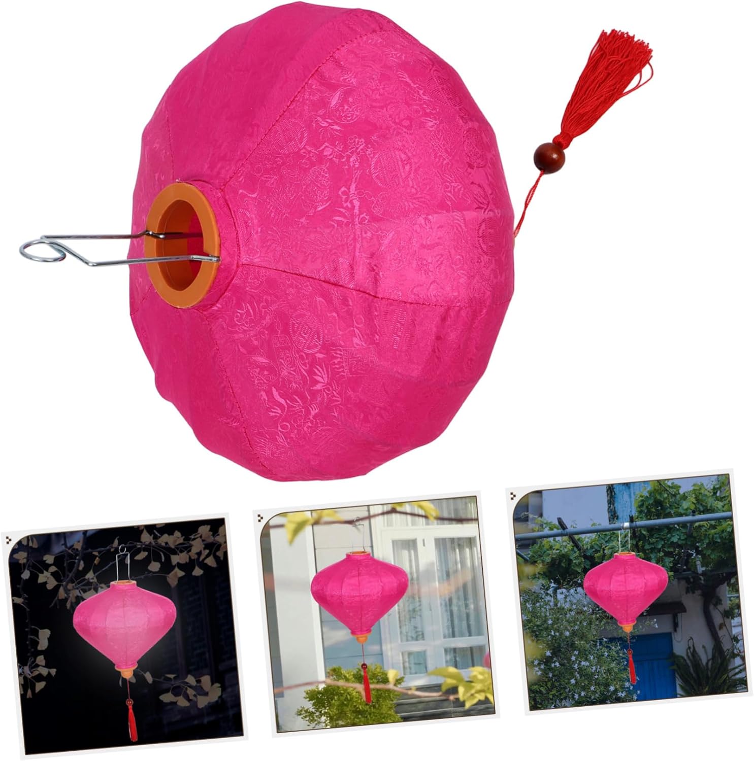 GALPADA Vintage Style Vietnam Lantern Pink Satin Diamond Shape Traditional Hanging Lantern for Wedding Party Birthday Festival Decor