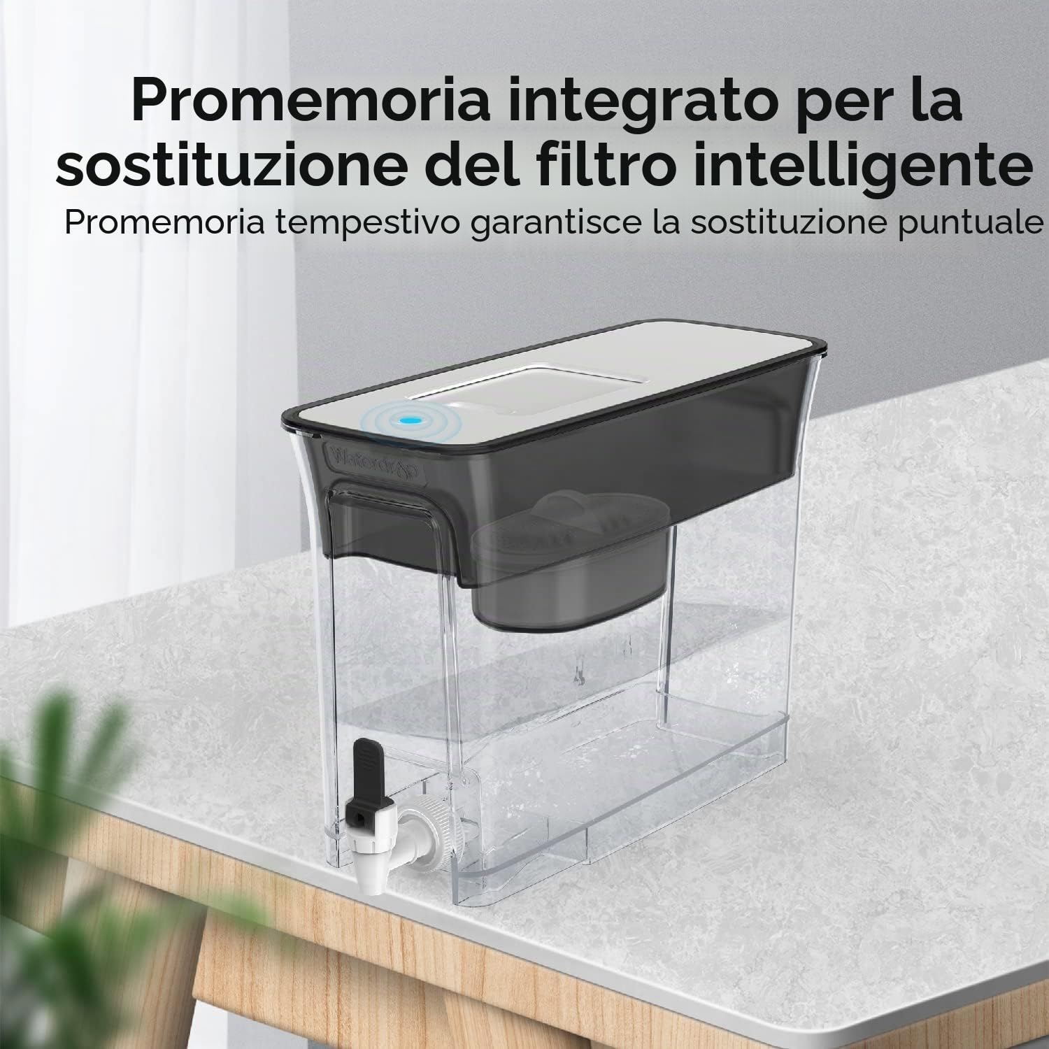 Waterdrop WFD-04L Dispenser Filtro Acqua 8,2L, 200 Galloni, Smart Indicador | Certificato NSF, Riduce Cloro, PFOA/PFOS e Altro, Dispenser Adatto al Frigo per Famiglie e Uffici, Senza BPA, Nero