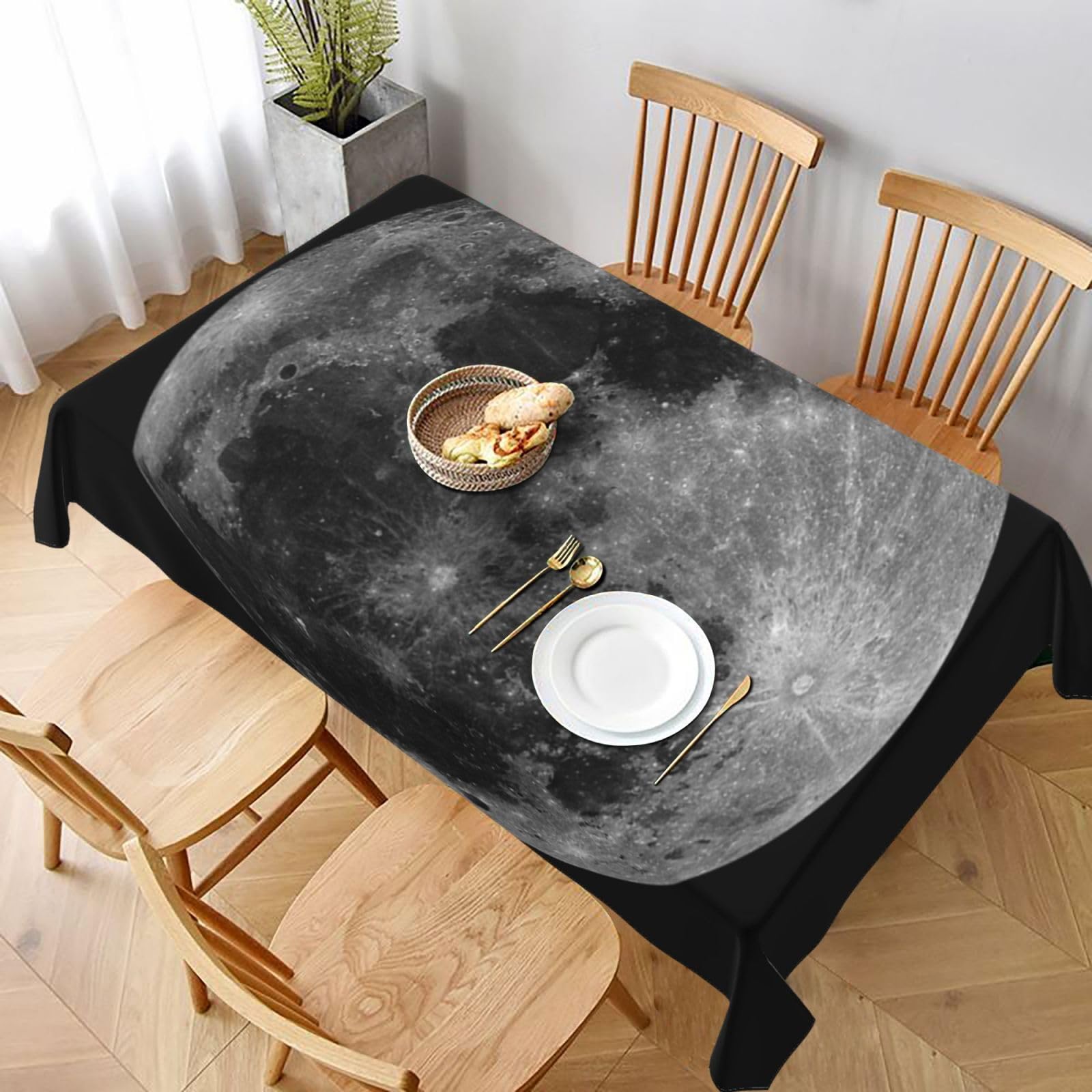 BNVSADC Moon Printed Rectangle Tablecloth 228x152 CM, Water Resistant Polyester Table Cloth Decorative Fabric Table Covers for Kitchen Dining Table Parties Camping