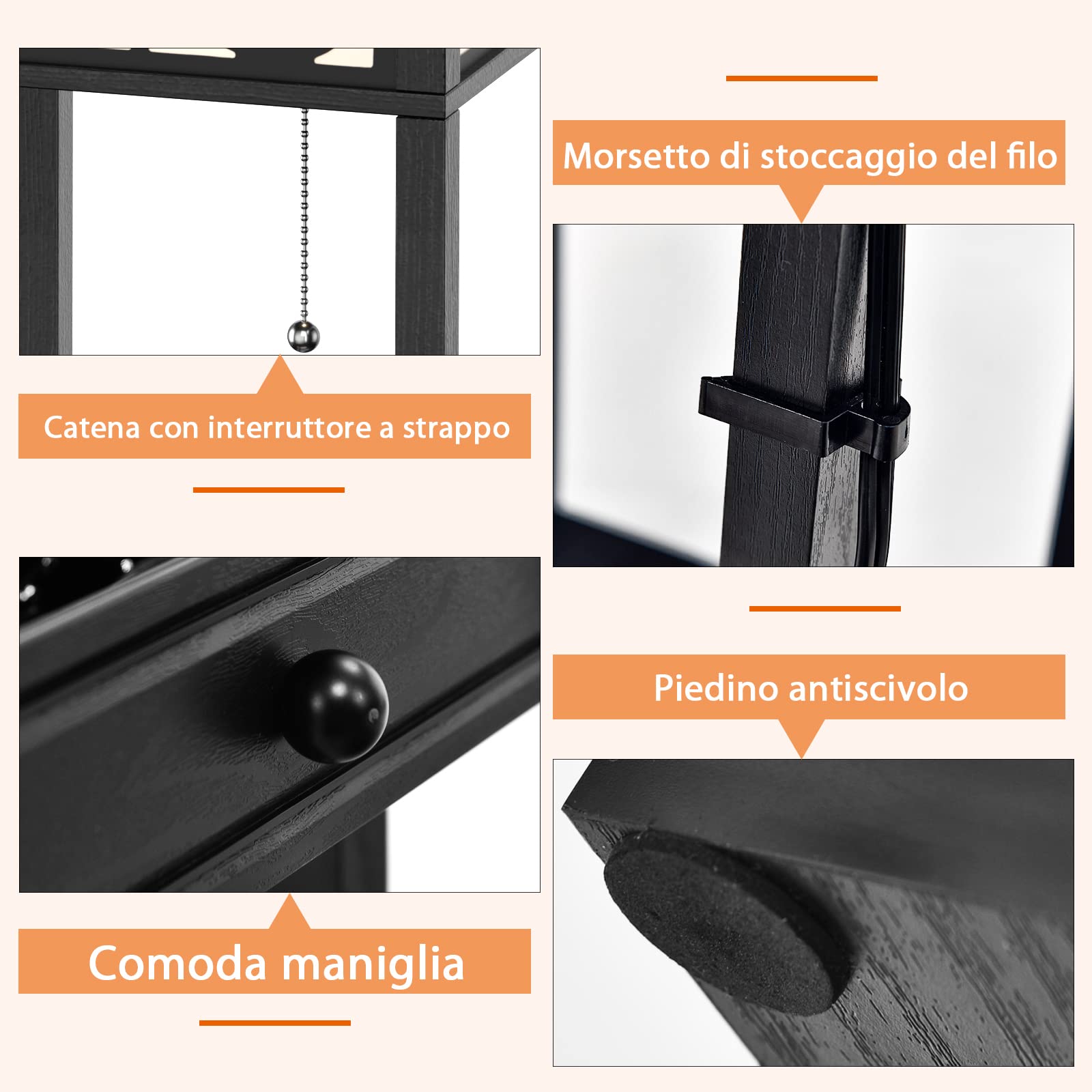RELAX4LIFE Lampada da Terra con Cassetto, 3 Ripiani, 2 Porte USB, Base E27, Luce Decorativa per Camera da Letto Ufficio Hotel (Paralume Singolo, Arabesco)