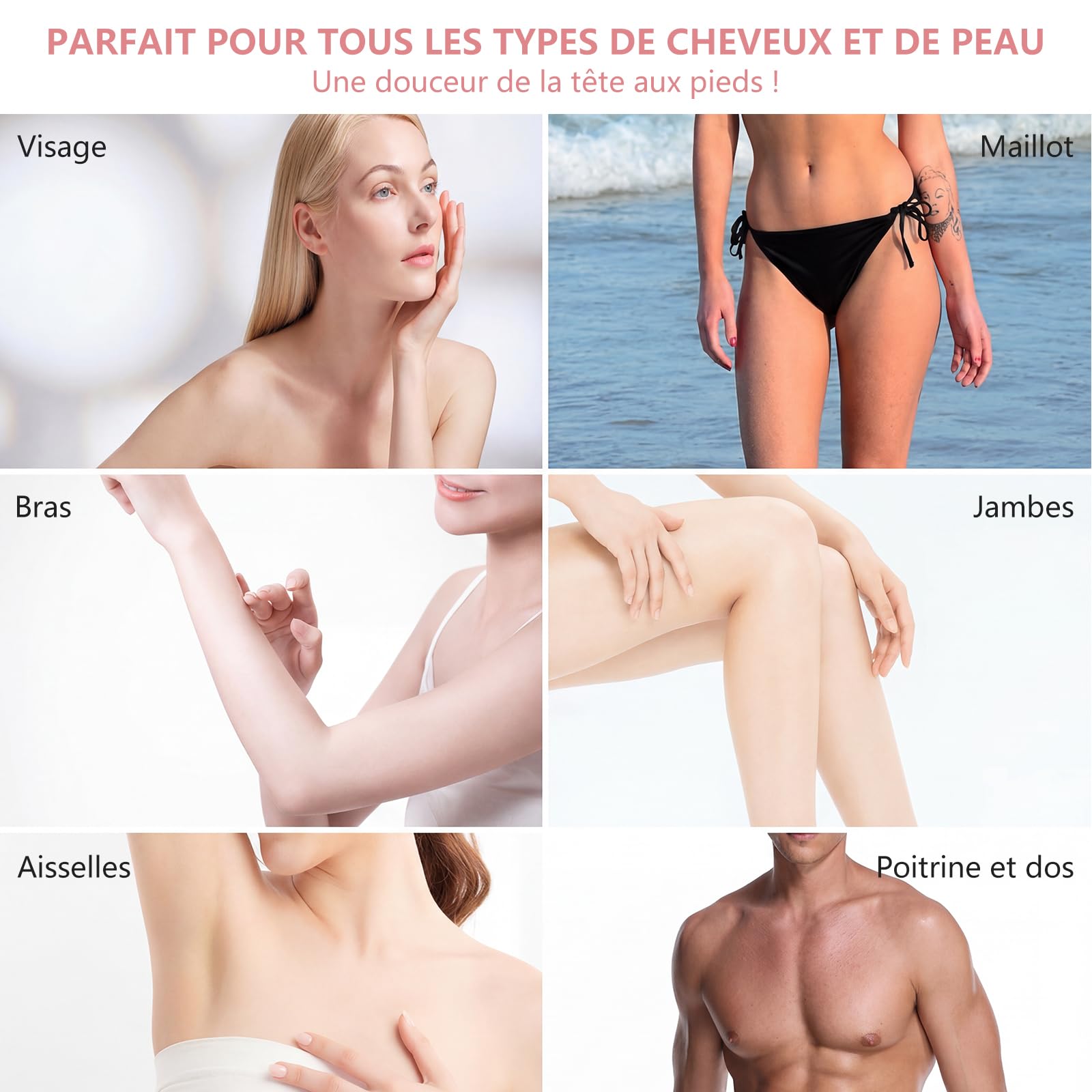 Chauffe Cire Epilation, Kit D'épilation à la cire Avec Affichage numérique Chauffe-cire, Silicone Bol, Perles Dure Pour le visage/Bras/Jambe/Bikini, Tous Les Types de Cheveux - rose