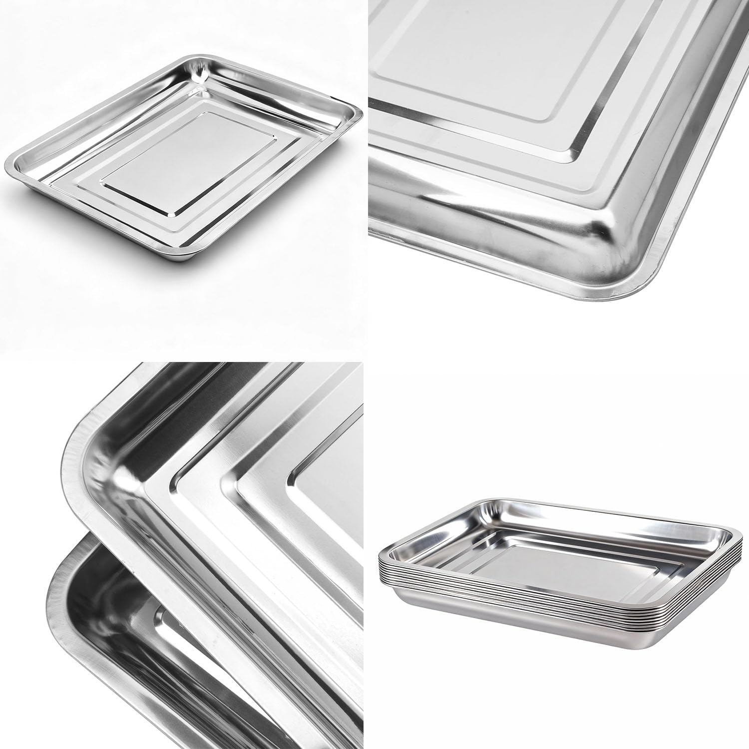 10-Pack 16 Inch Stainless Steel Growing Trays, Heavy-Duty Metal Sprouting Tray for Plants, Stainless Steel Plant Germination Trays for Hydroponics, Transplanting (Silver)