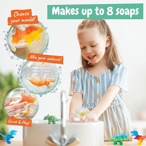 Science4you Dinosaur Lab Soap Making Kit for Kids Age 8+ Make Your Own Soaps with Dino Toys Inside, Glow-in-The-Dark Dinosaur Craft Kits for Kids, Arts and Crafts Gift for Girls & Boys Age 8 9 10 11+