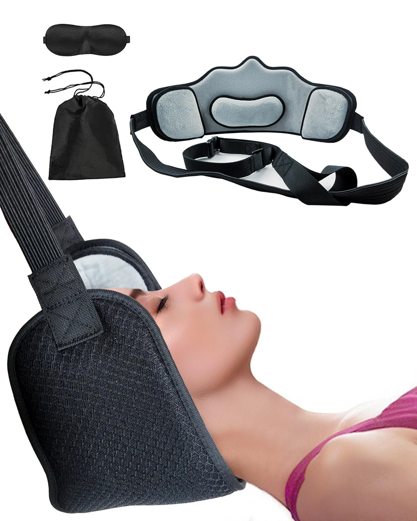 Cervical Traction Device, Neck Traction for Neck Pain,Traction for Neck for Cervical Pain Relief,Portable Device for Neck Tension Relief for Men and Women(1 Piece Black)