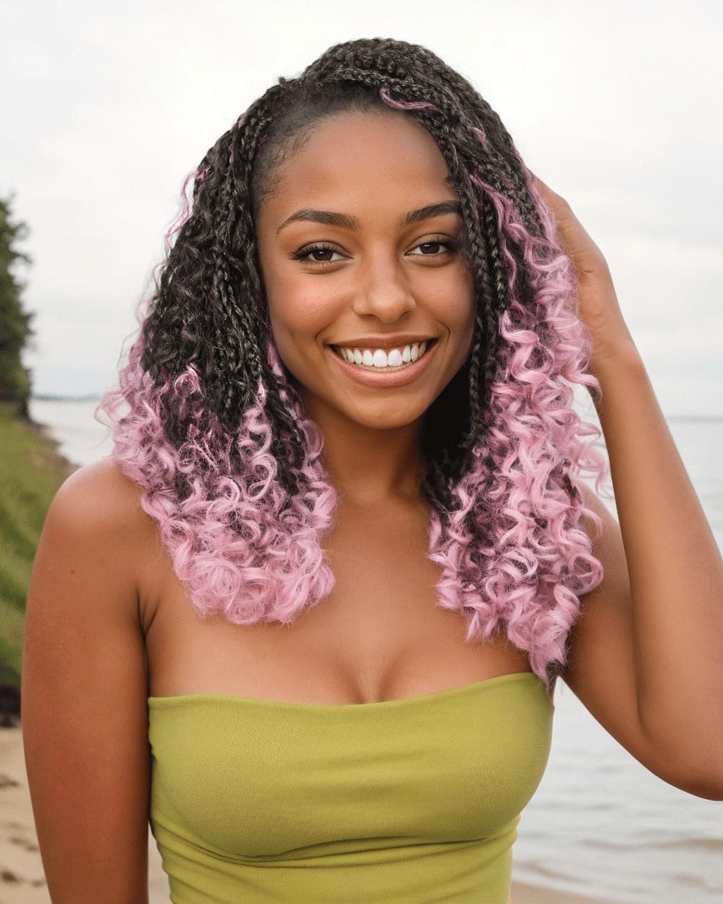 3 Packs Goddess Box Braids Crochet Hair With Curly Ends 14 Inches Boho Braids Crochet Hair for Black Women (1b/pink, 14" - 3 Packs)