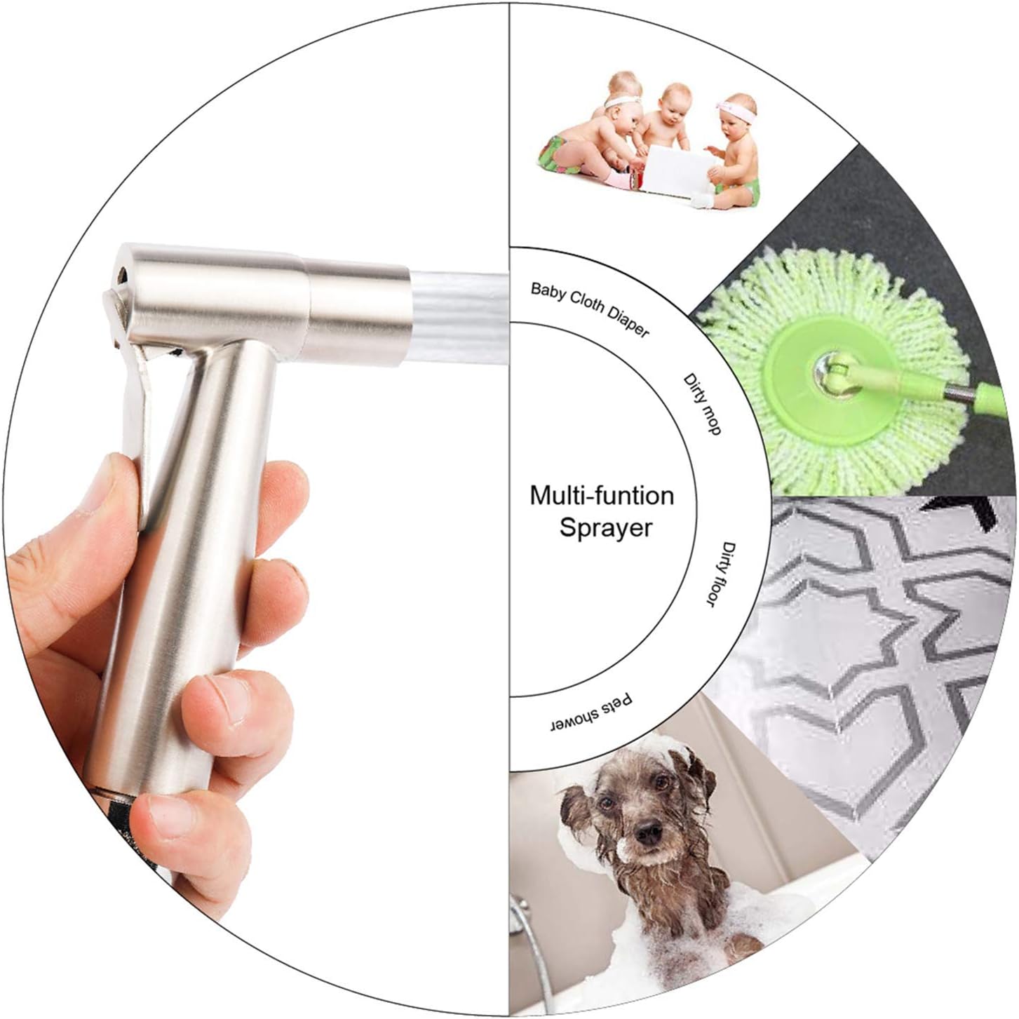 YaeCCC Cloth Diaper Sprayer, Handheld Bidet Sprayer for Toilet Seat with Anti-leaking Hose, Toilet or Wall Mounted, Multi-function for Baby Cloth Diaper Sprayer, Pets Shower - - 