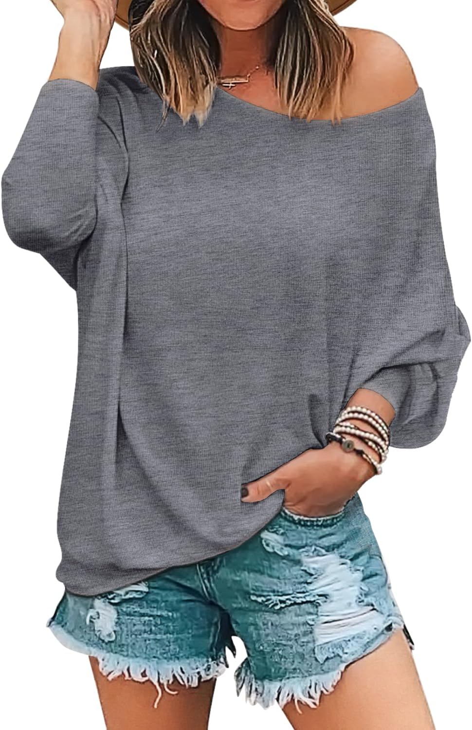 MIHOLL Womens Long Sleeve Batwing Casual Loose Dolman T-Shirt Blouse Tops