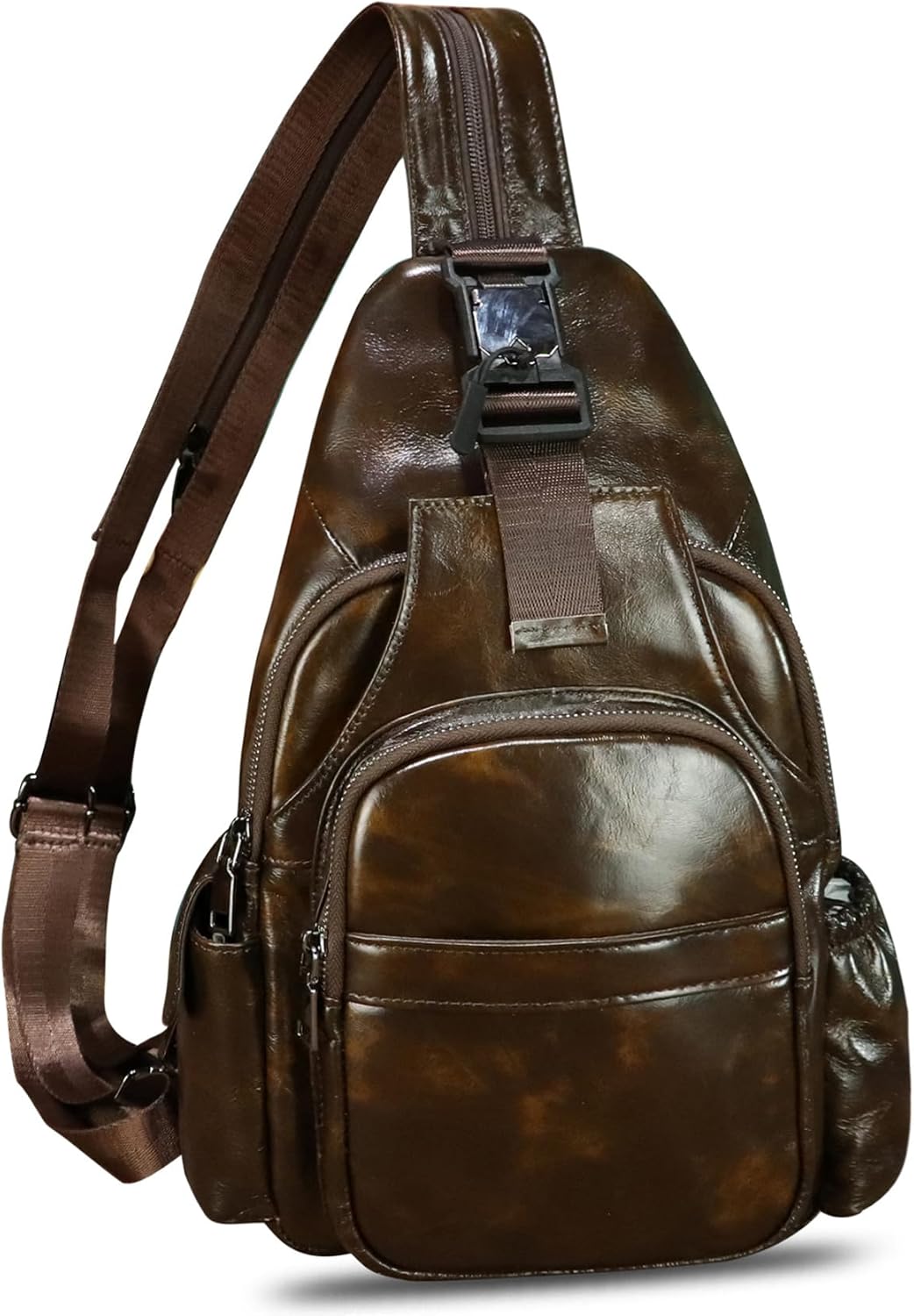 LRTO Genuine Leather Sling Bag for Men and Women Handmade Sling Backpack Purse Chest Over Shoulder Crossbody Bag Large Capacity (Coffee)