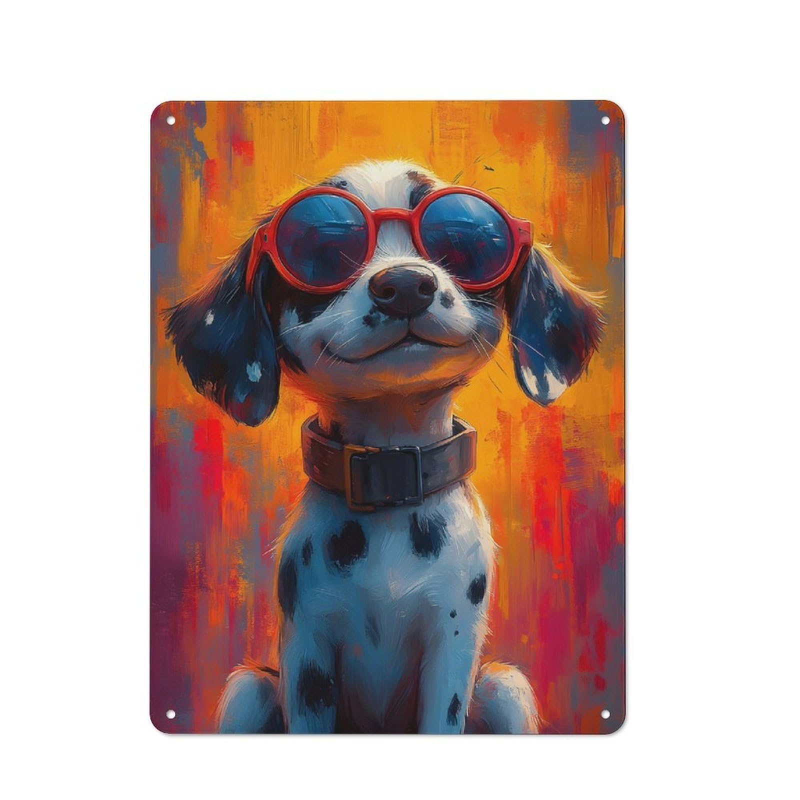 Junmoney Dalmatian Dog In Sunglasses Decorative Metal Plaque 40X30cm, Garage Style Shed Wall Plaque For Workshop, Basement, Shed Or Games Room