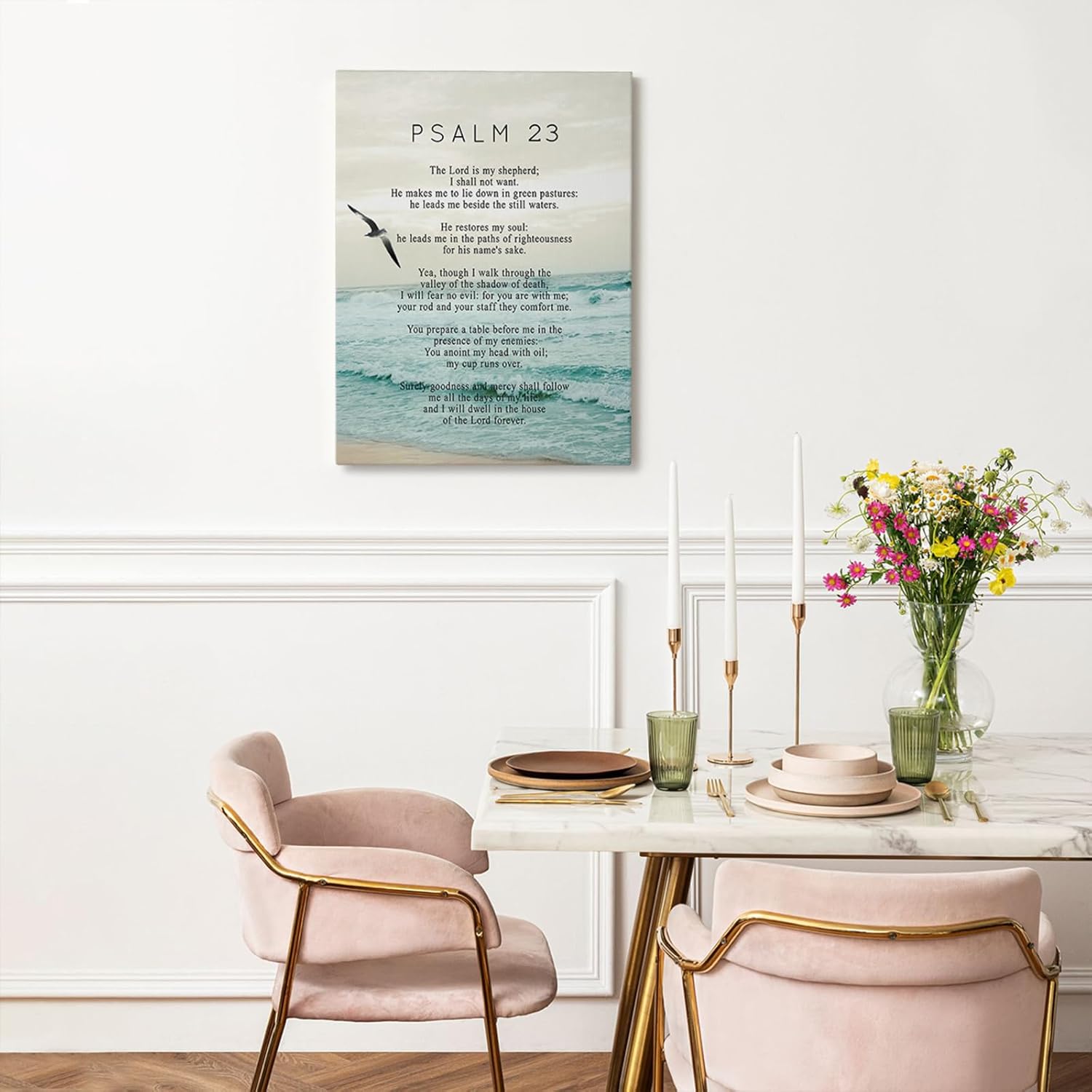 Tijuboni Psalm 23 Wall Art, Christian Scripture Wall Decor, Religious Canvas Prints Painting Bible Verse Poster Framed Artwork for Bathroom Bedroom Living Room Home 16"x24"