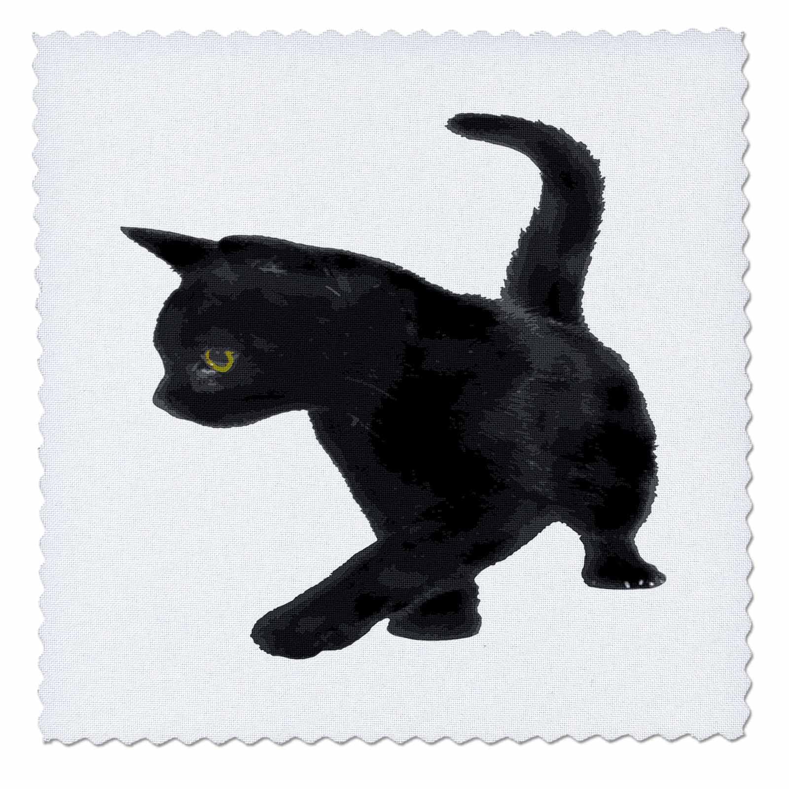 10x10 inch Quilt Square - Feline Fun Black Cat Kitty Vector Vector - Black Cat