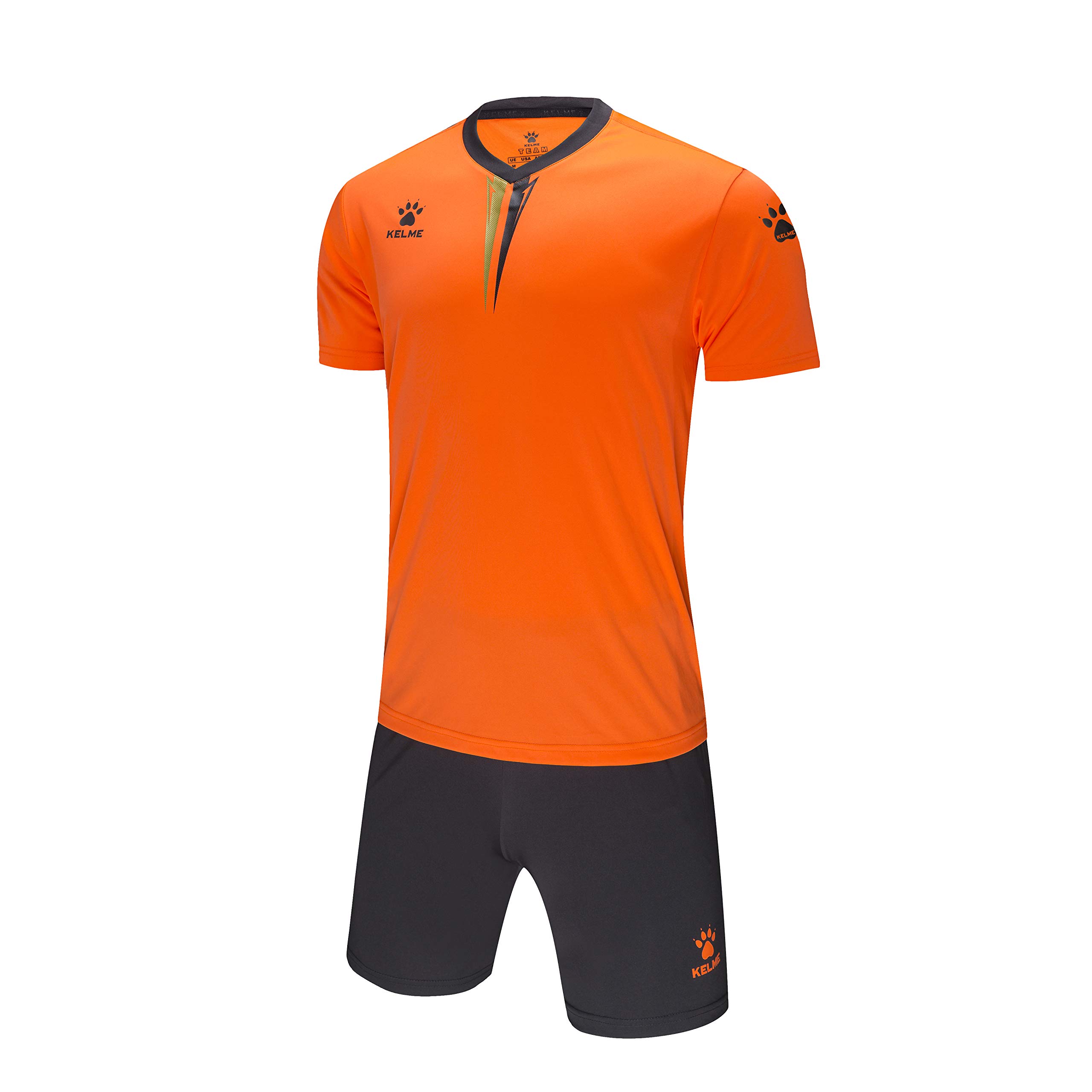 KELME Mens Soccer Jersey - Quick Dry Training Set, Youth Shirts & Shorts, Indoor Turf Uniform, Orange, Size 3X-Large