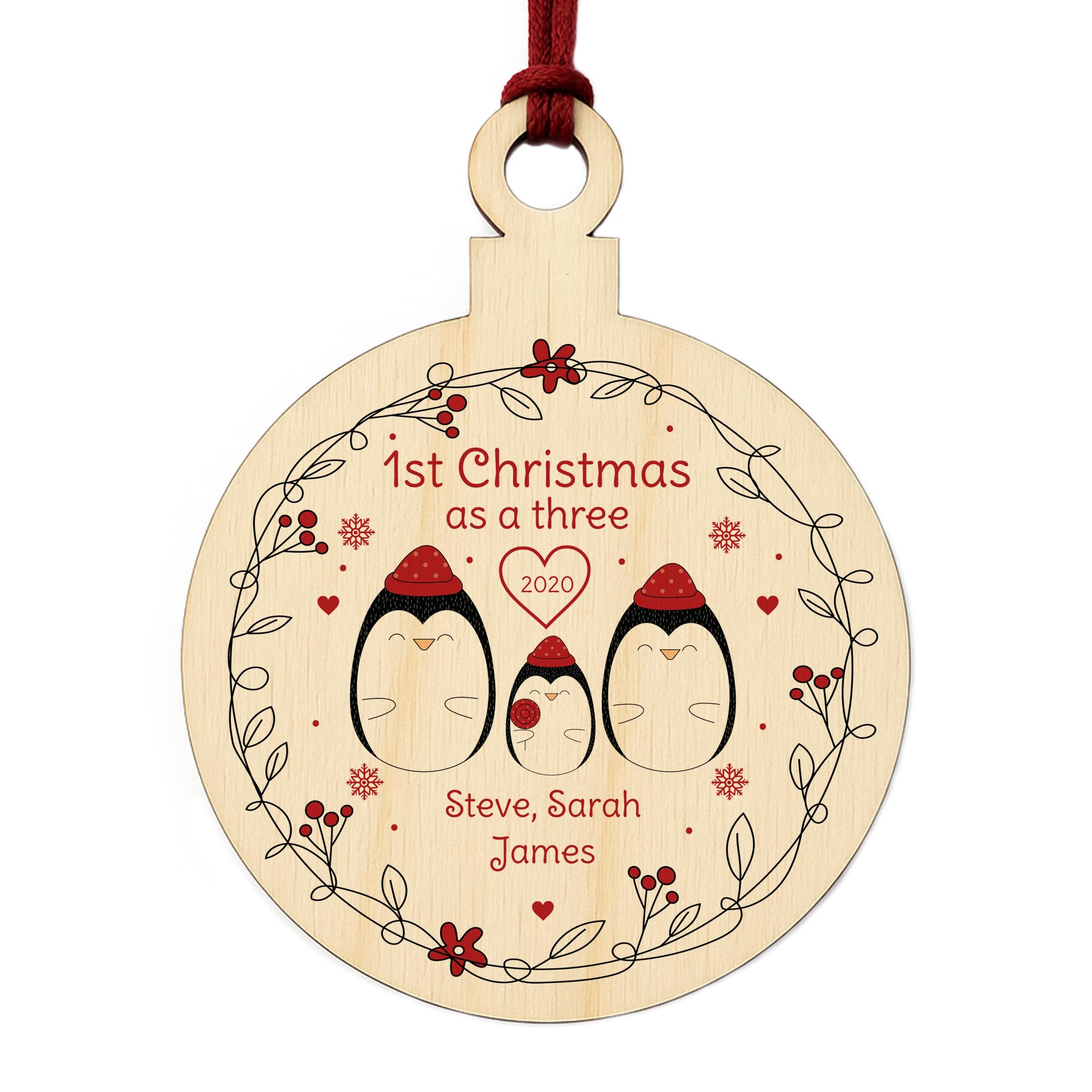 Red Ocean Personalised 1st First Family Christmas Wooden Bauble Hanging Tree Decorations
