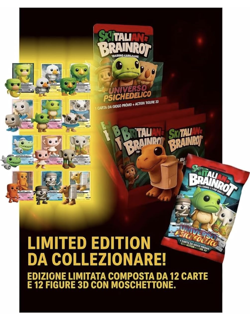 Skifidol Brainrot Trading Card Game, Serie 2 Universo Psichedelico, Set Limitato con 12 Carte da Gioco e 12 Action Figure 3D, Display da Collezione