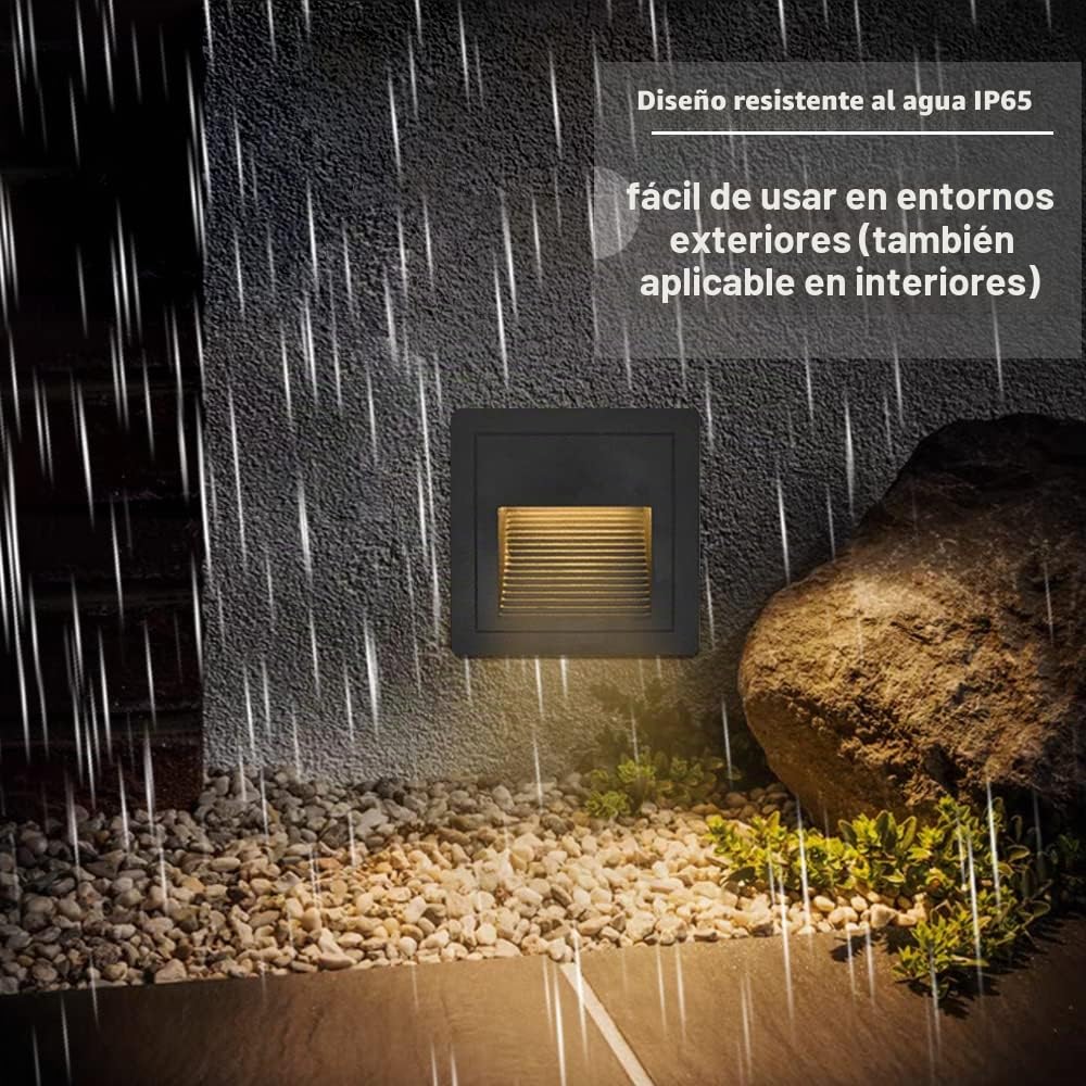 Arote - Juego de 4 lámparas led empotrables de pared iluminacion escalera led escalera empotrables (3 W, aluminio, 230 V, luz blanca cálida, IP65, impermeable), color negro