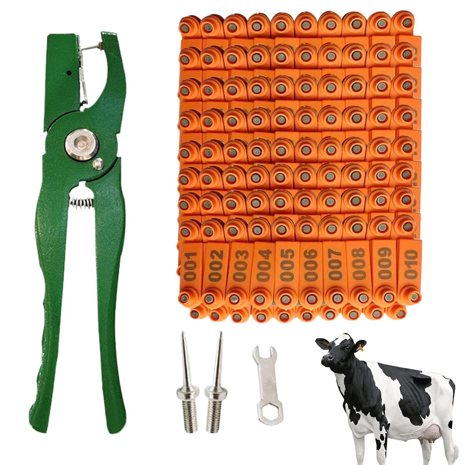 Set di etichette per bestiame – Pesante marcatura animale agricolo, cento pezzi riutilizzabili applicatore, identificazione animali fattoria | Resistente facilmente leggibile Etichette Organizzano