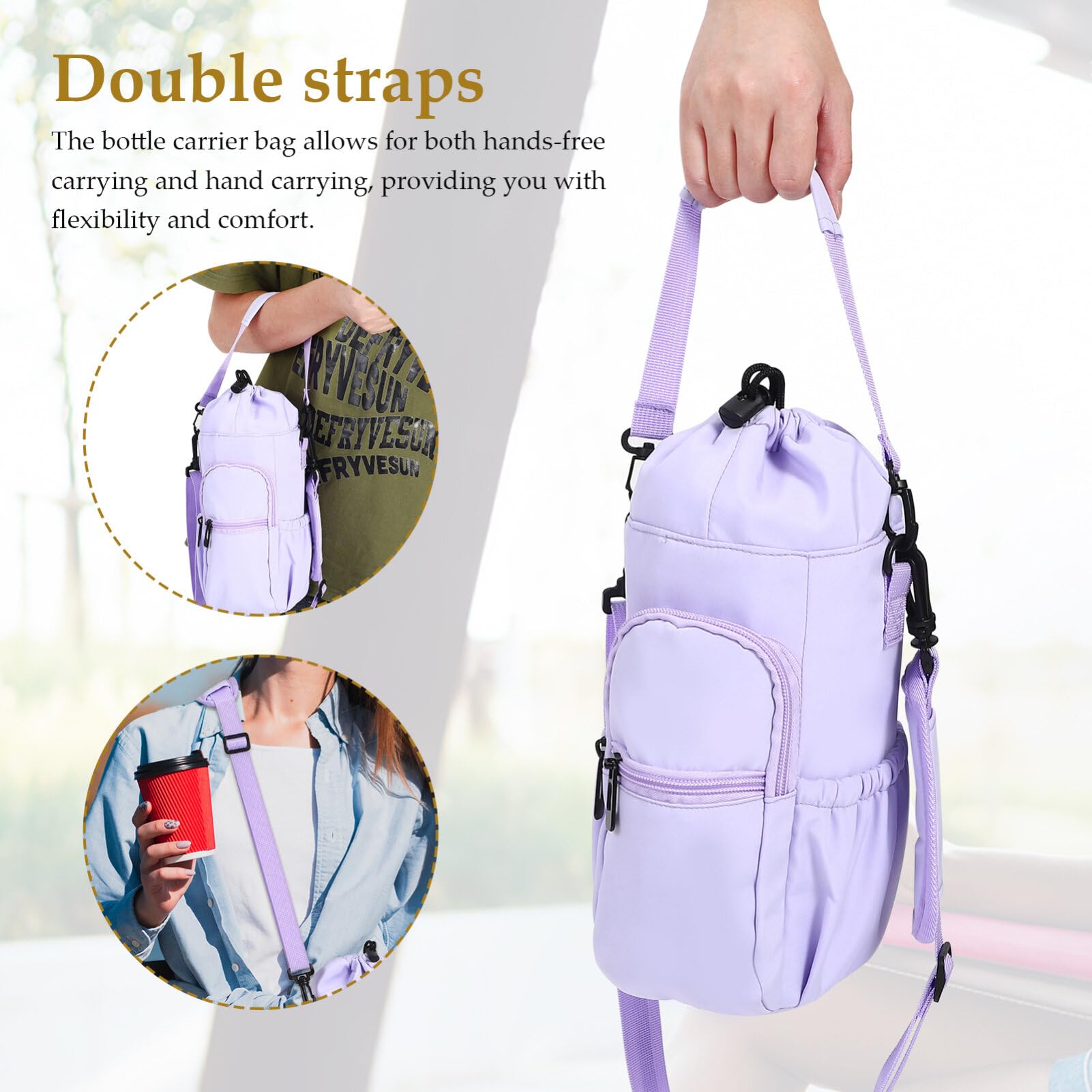 SUPVOX Borsa Porta Borraccia Coulisse Borsa per Trasporto all Aperto Tasche Multiple per Telefono Chiavi Carte Tracolla Adatta per Escursionismo Campeggio Passeggiate