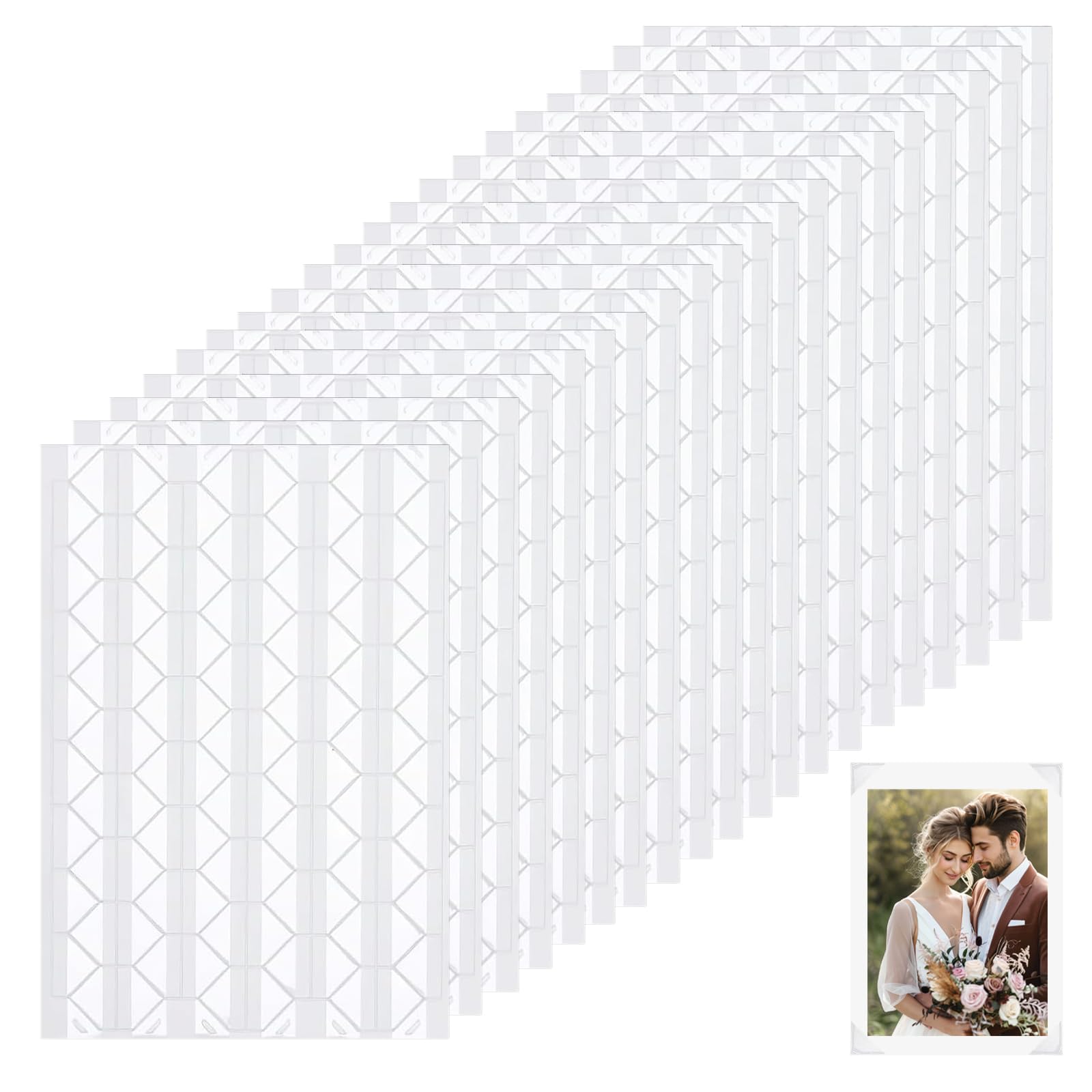 MADGININE 2040 Pcs Photo Corners Clear Self Adhesive, 20 Sheets Photo Corners for Scrap Book Wedding Family Albums Journal DIY Craft Picture, Edge Photostickers (Angle Side 15mm)